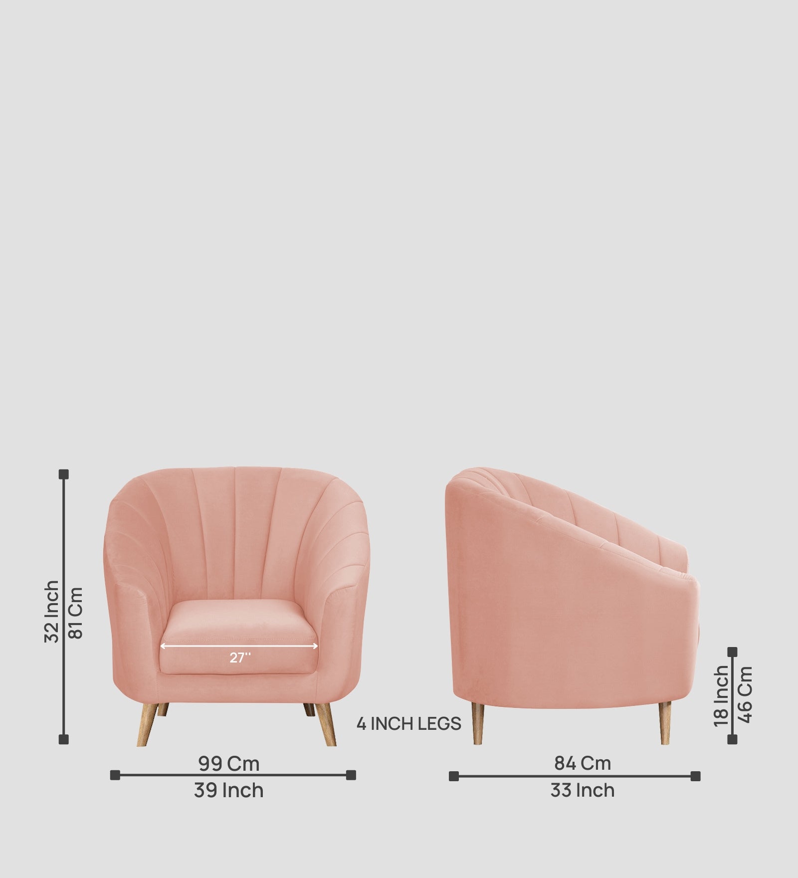 Kaylee Velvet 1 Seater Sofa In Blush Pink Colour - Febonic Living