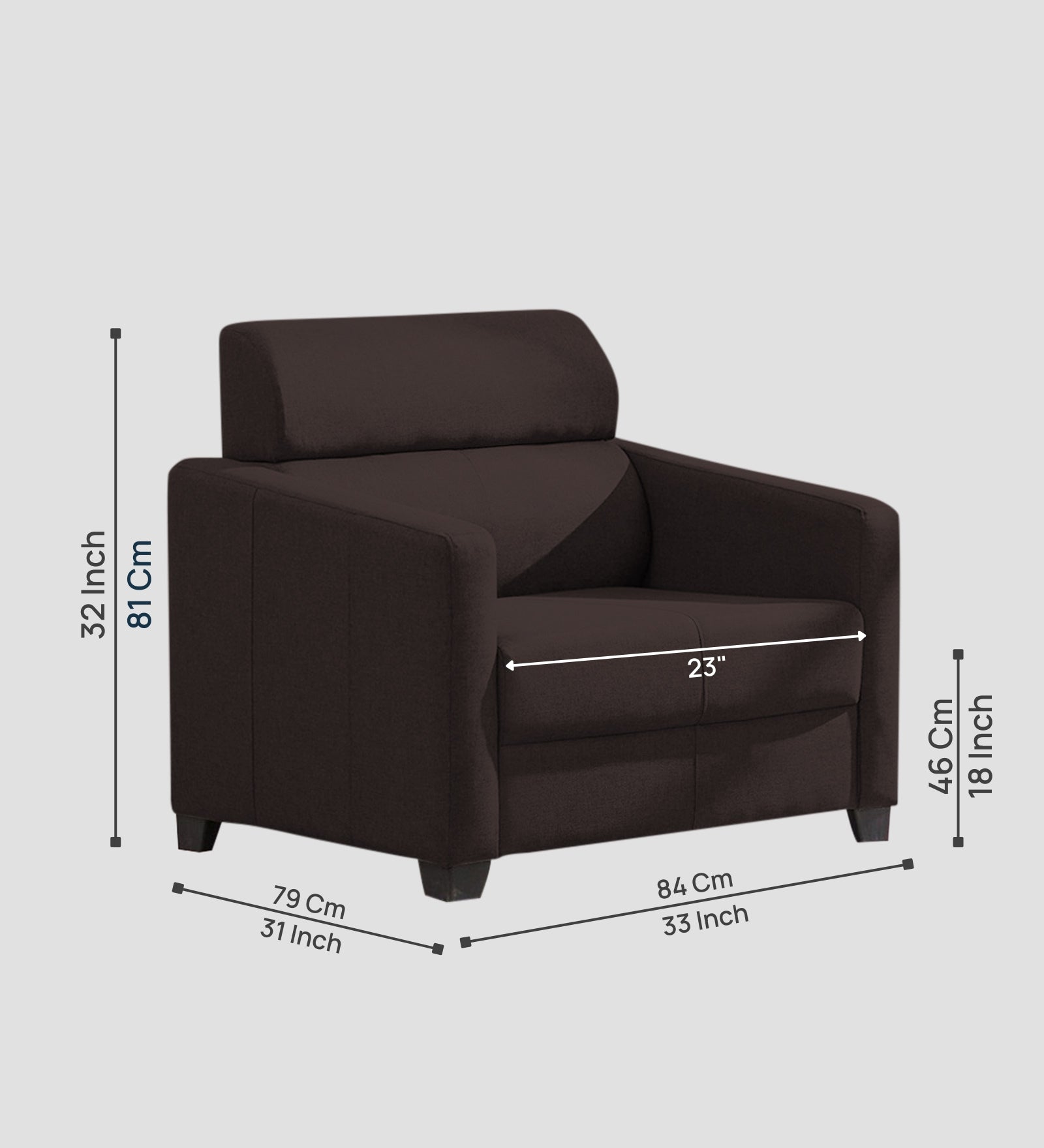 Devo Fabric 1 Seater Sofa In Dark Brown Colour - Febonic Living