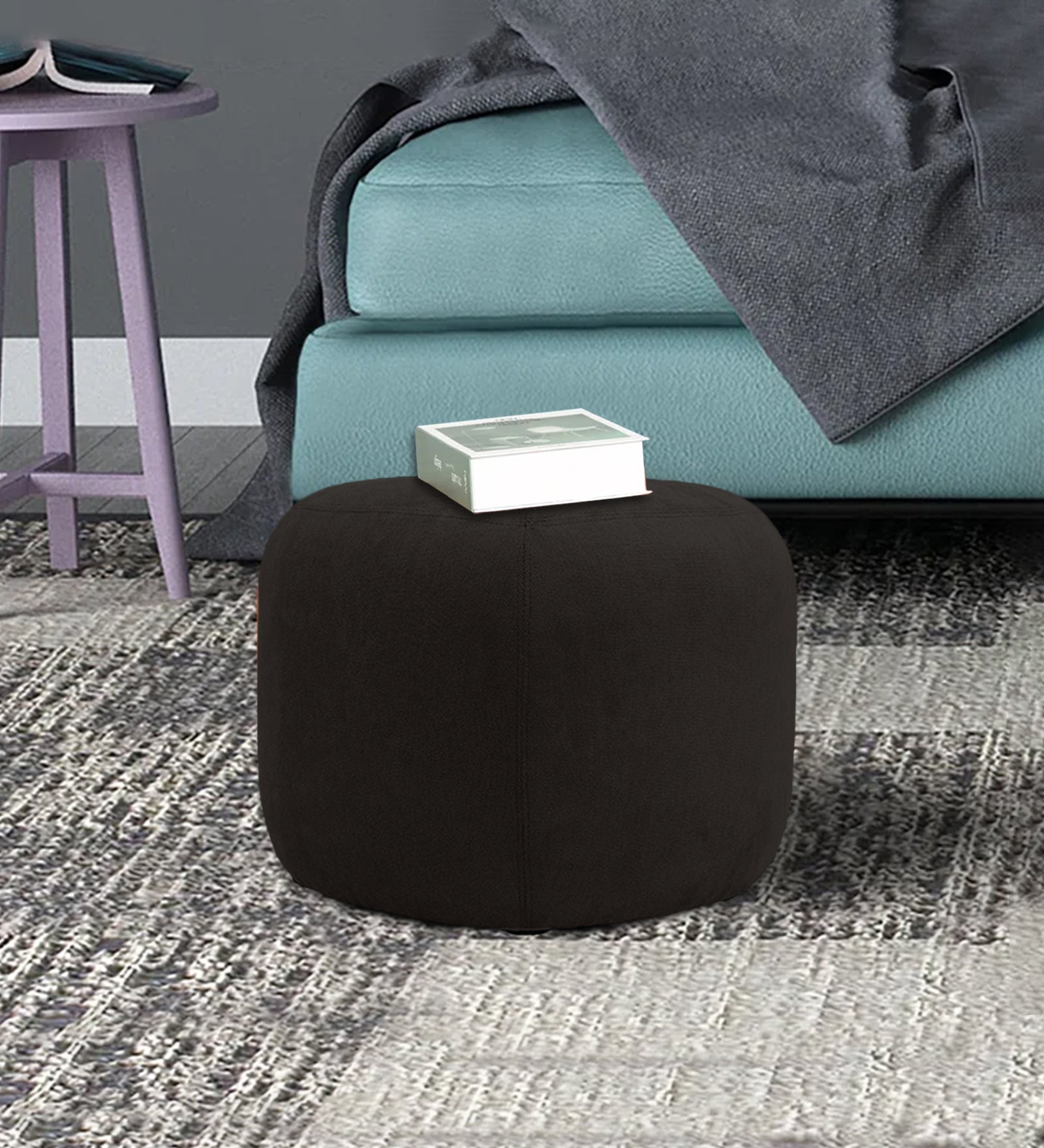 Keori Fabric Pouffe In Zed Black Colour - Febonic Living