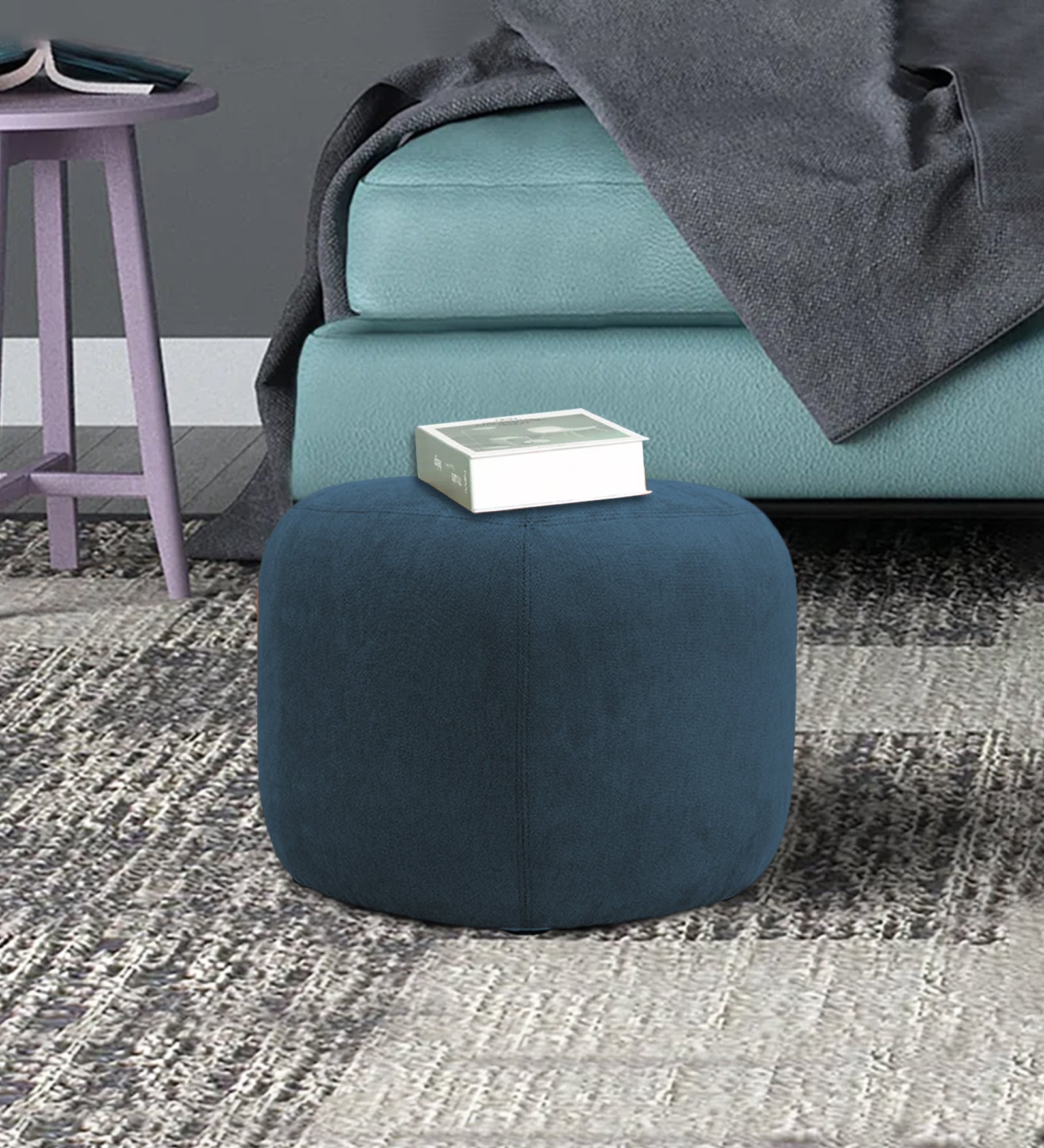 Keori Fabric Pouffe In Light Blue Colour - Febonic Living