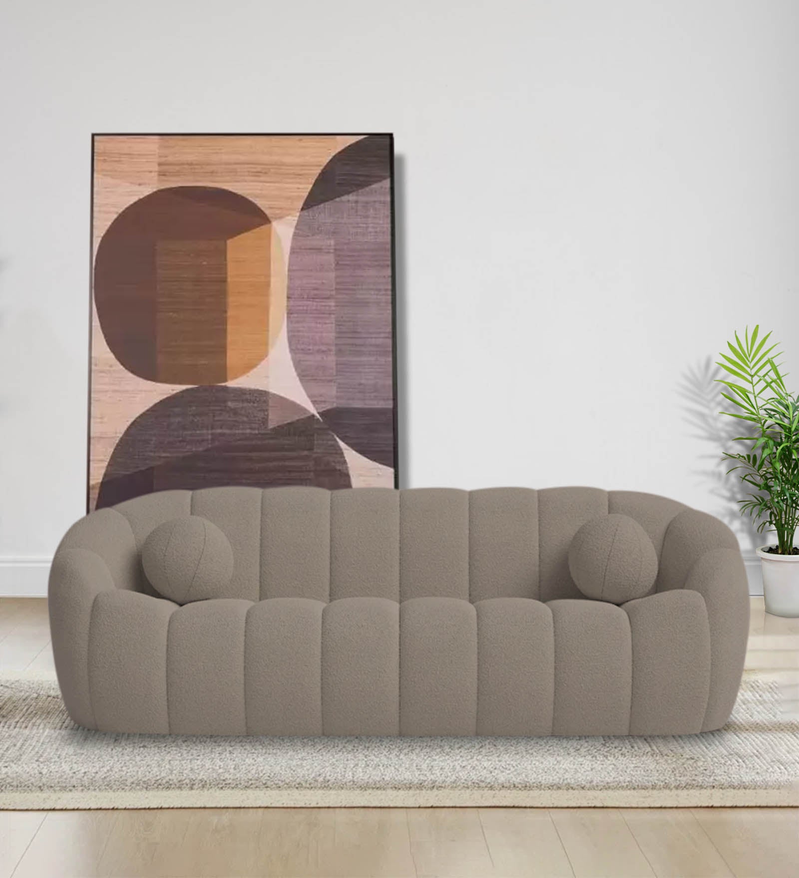 Boucle Fabric Seater Sofa In Cement Beige Colour