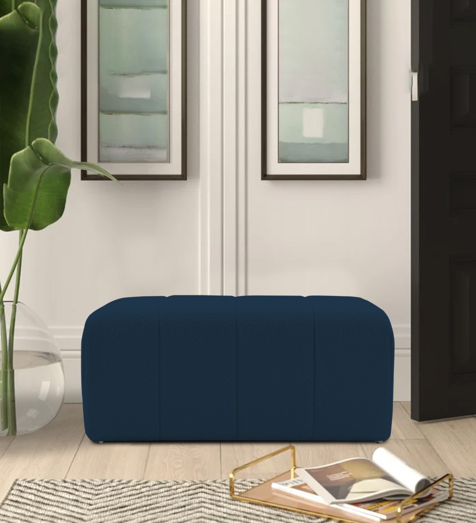 Lark Boucle Bench In Danim Blue Colour - Febonic Living