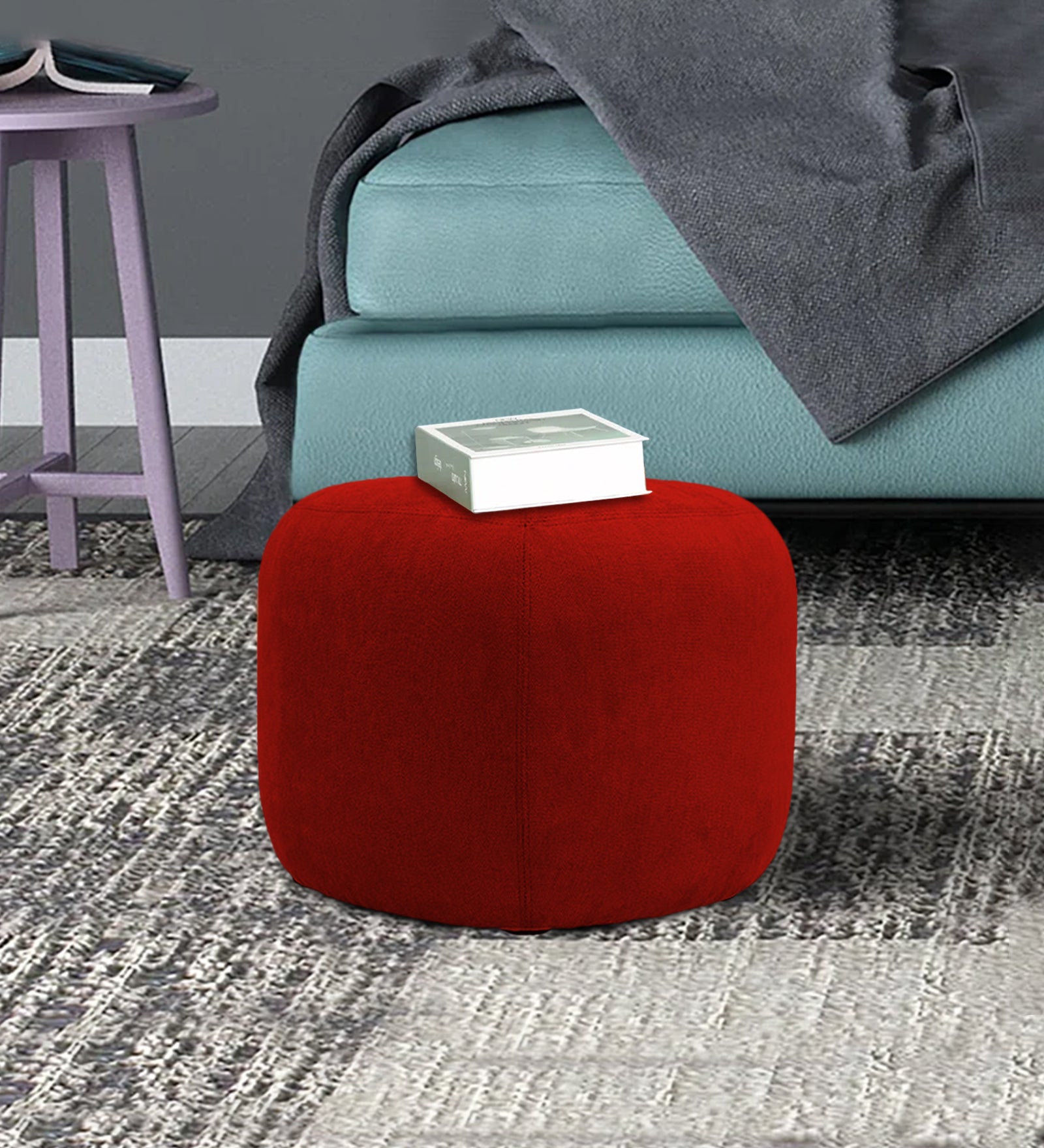Keori Fabric Pouffe In Ruby Red Colour - Febonic Living
