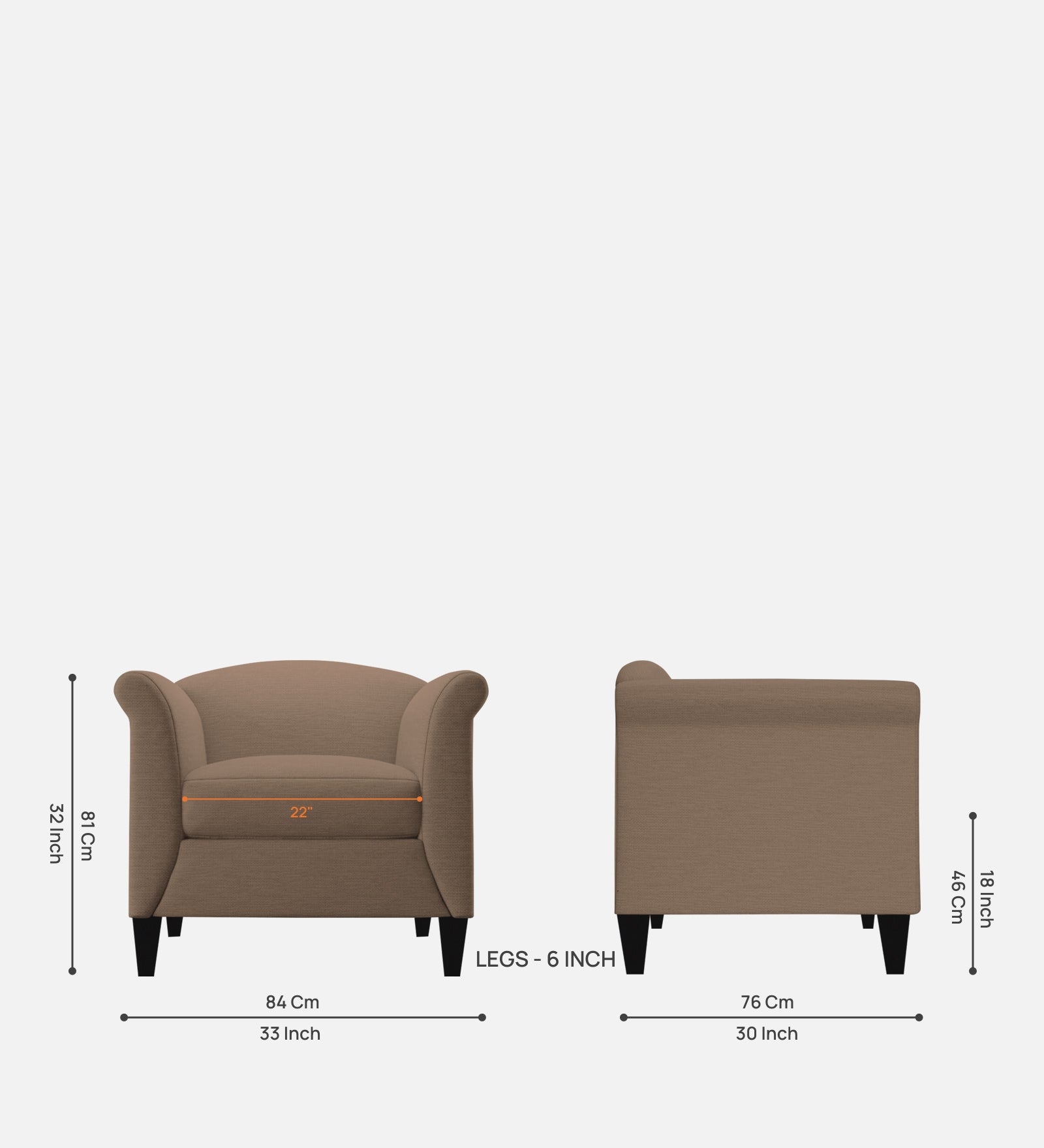 Kimber Fabric 1 Seater Sofa in Cookie Beige Colour