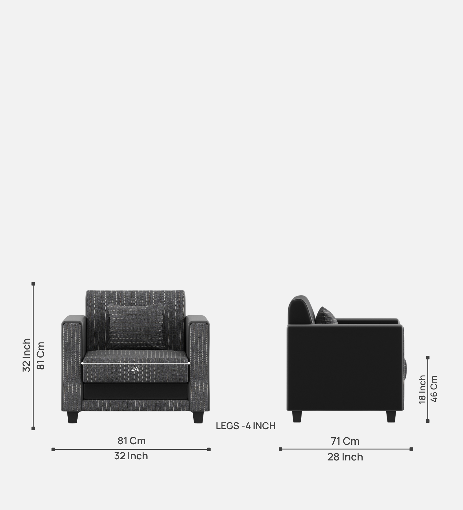 Juno Fabric 1 Seater Sofa In  Lama Black Colour - Febonic Living