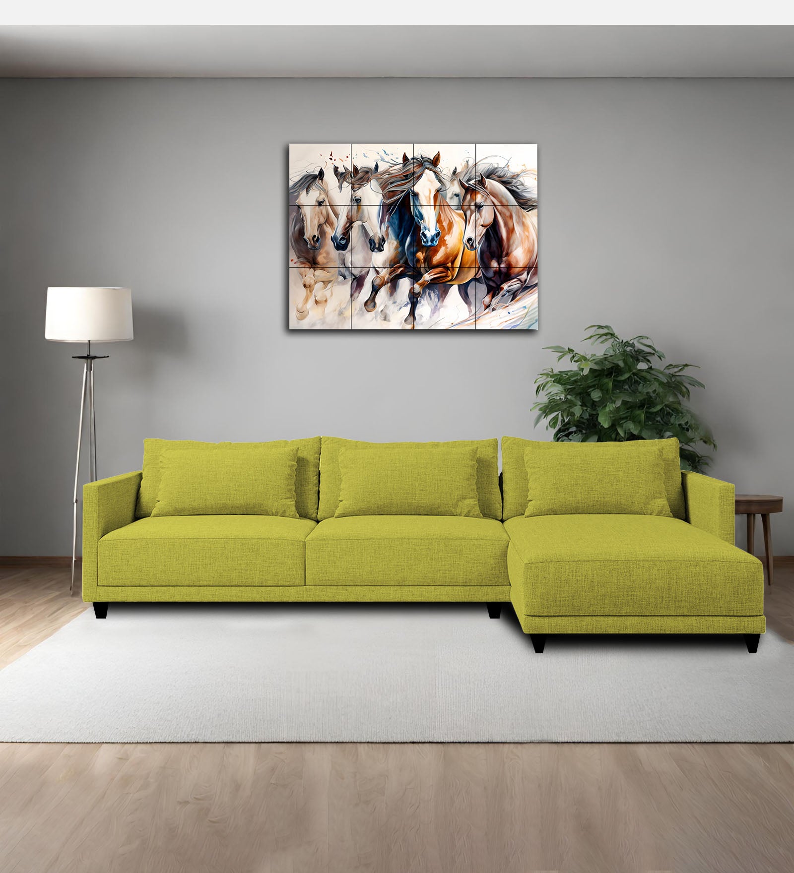 Kera Fabric LHS Sectional Sofa (3+Lounger) In Parrot Green Colour - Febonic Living