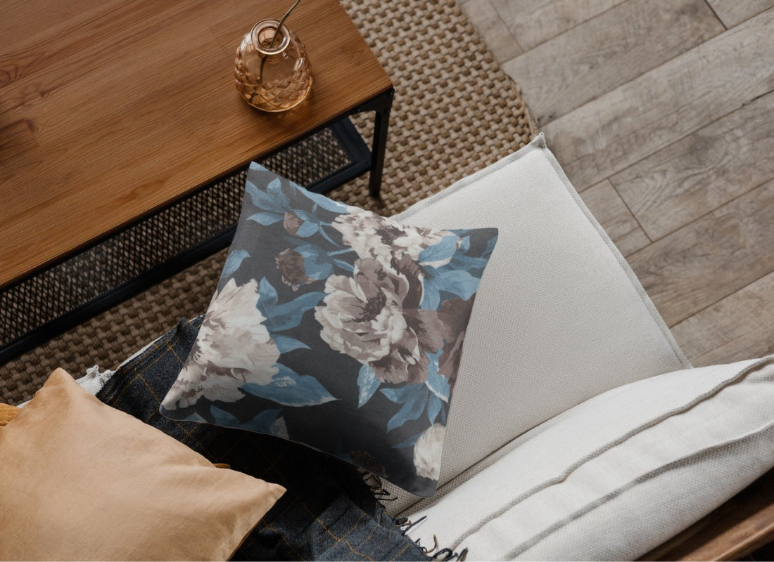 Velvet Digital Printed Fabric Floral Blue 411 Code - Febonic Living