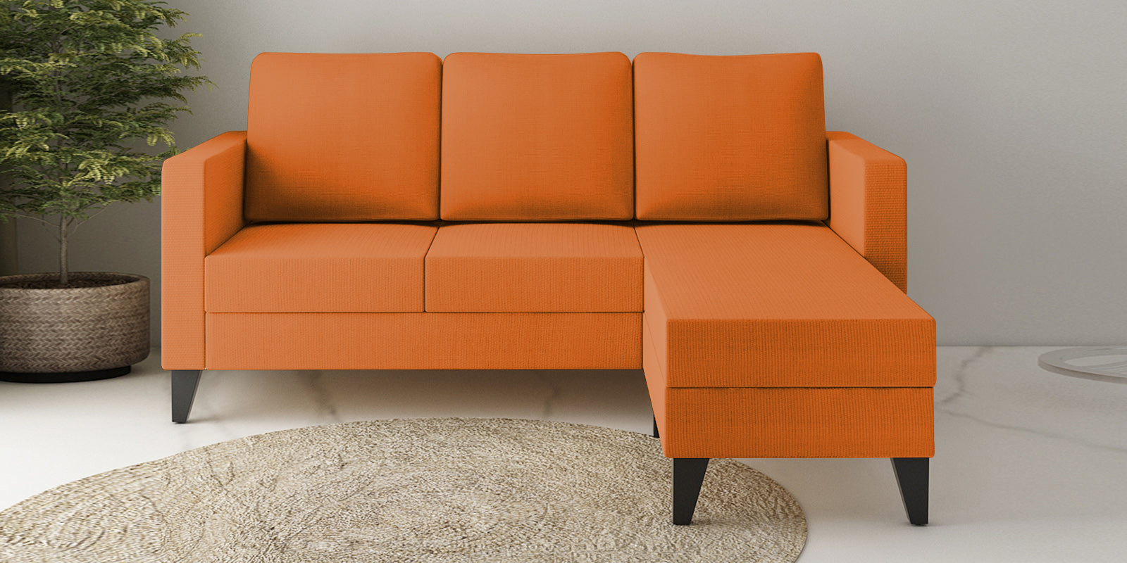 Nori Fabric LHS Sectional Sofa (2+Lounger) In Dark Orange Colour - Febonic Living