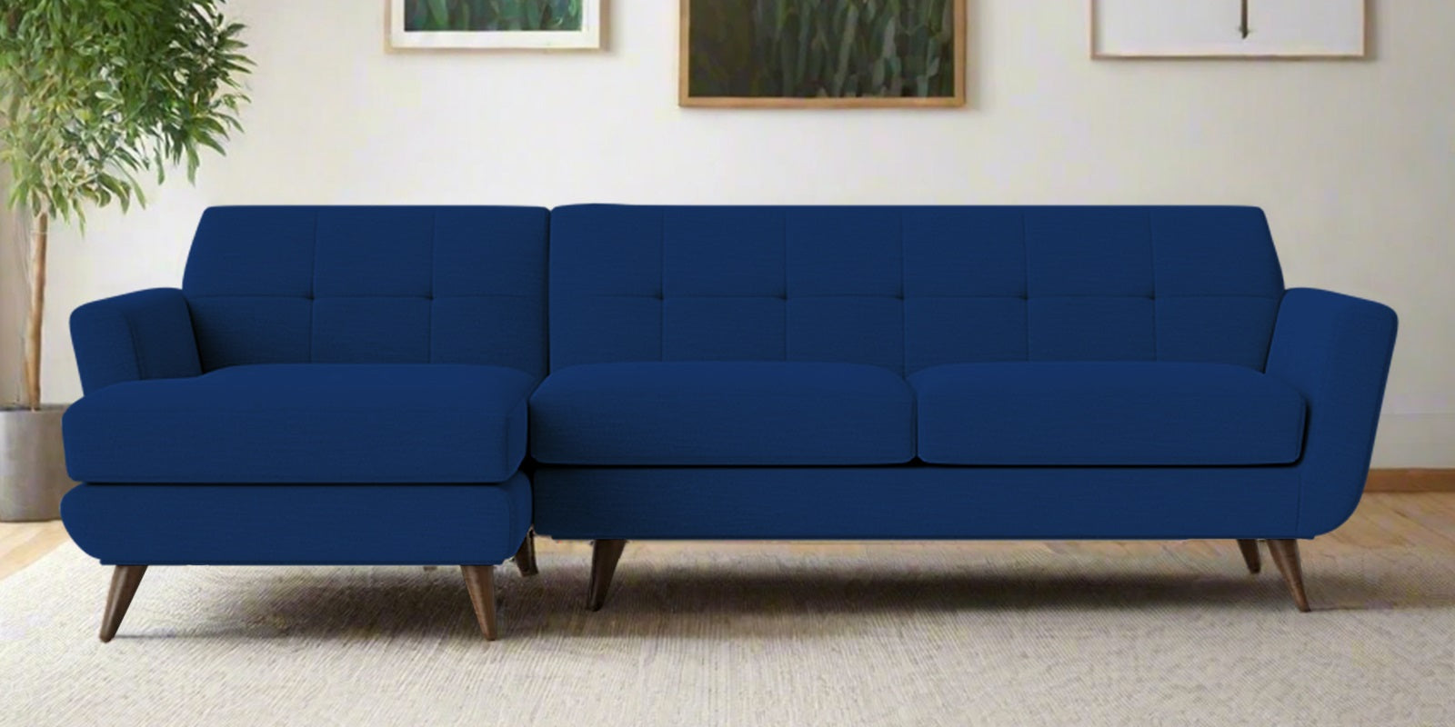 Jasmin Fabric RHS (3+ Lounger) Sectional Sofa (3+ Lounger) In Royal Blue Colour - Febonic Living