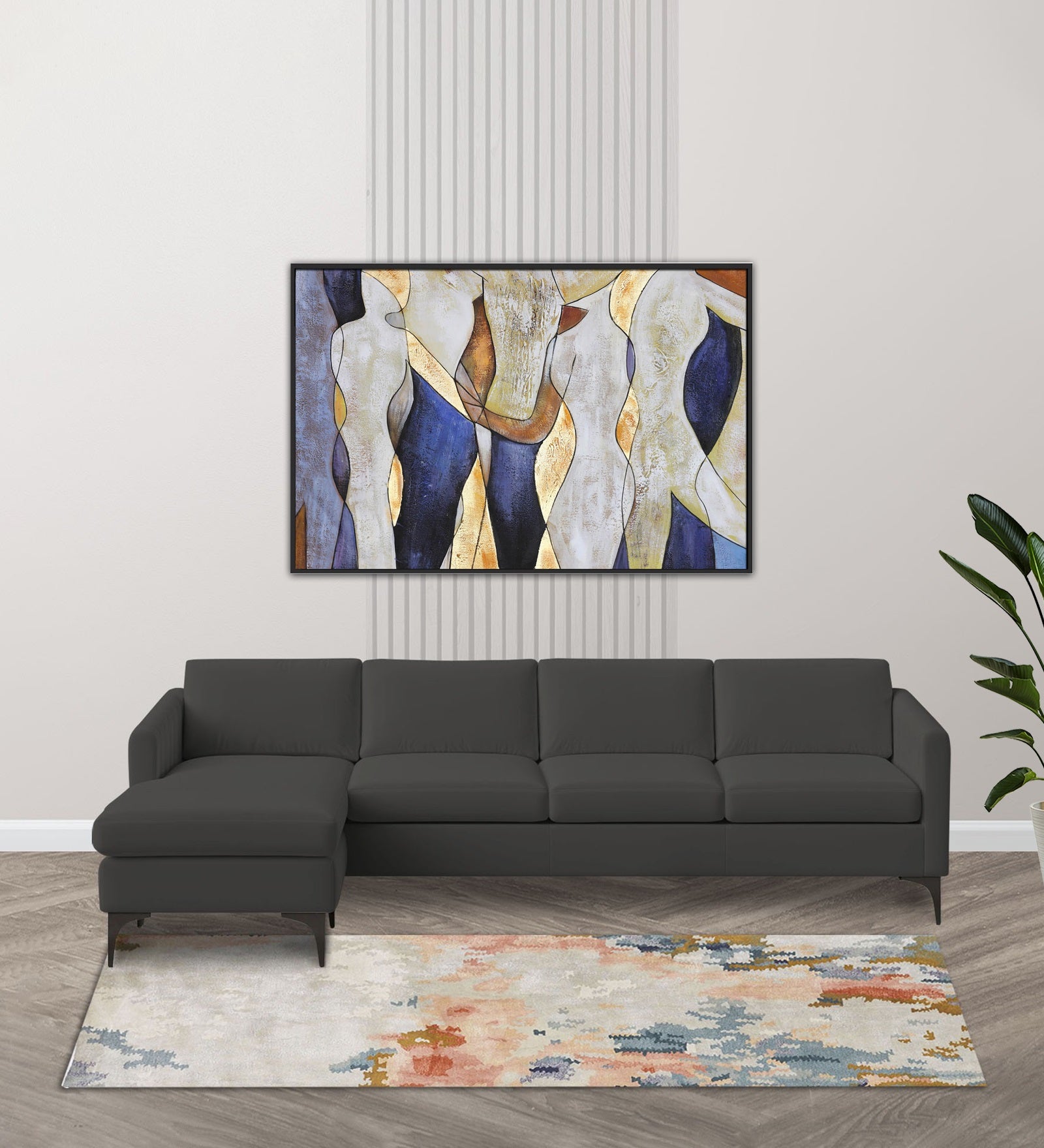 Haru Fabric RHS Sectional Sofa (3+Lounger) In Hory Grey Colour - Febonic Living