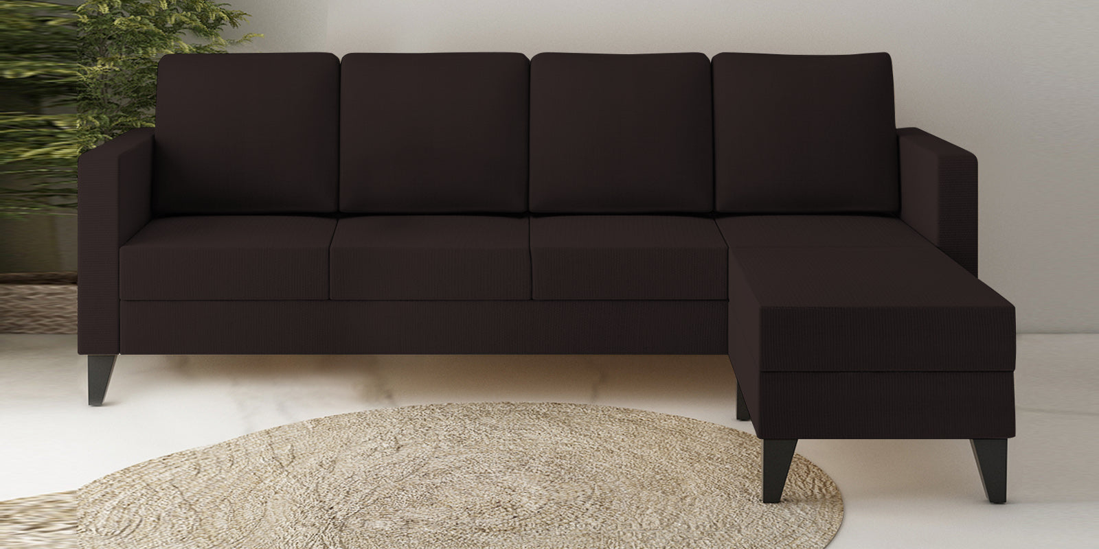 Nori Fabric LHS Sectional Sofa (3+Lounger) In Dark Brown Colour - Febonic Living