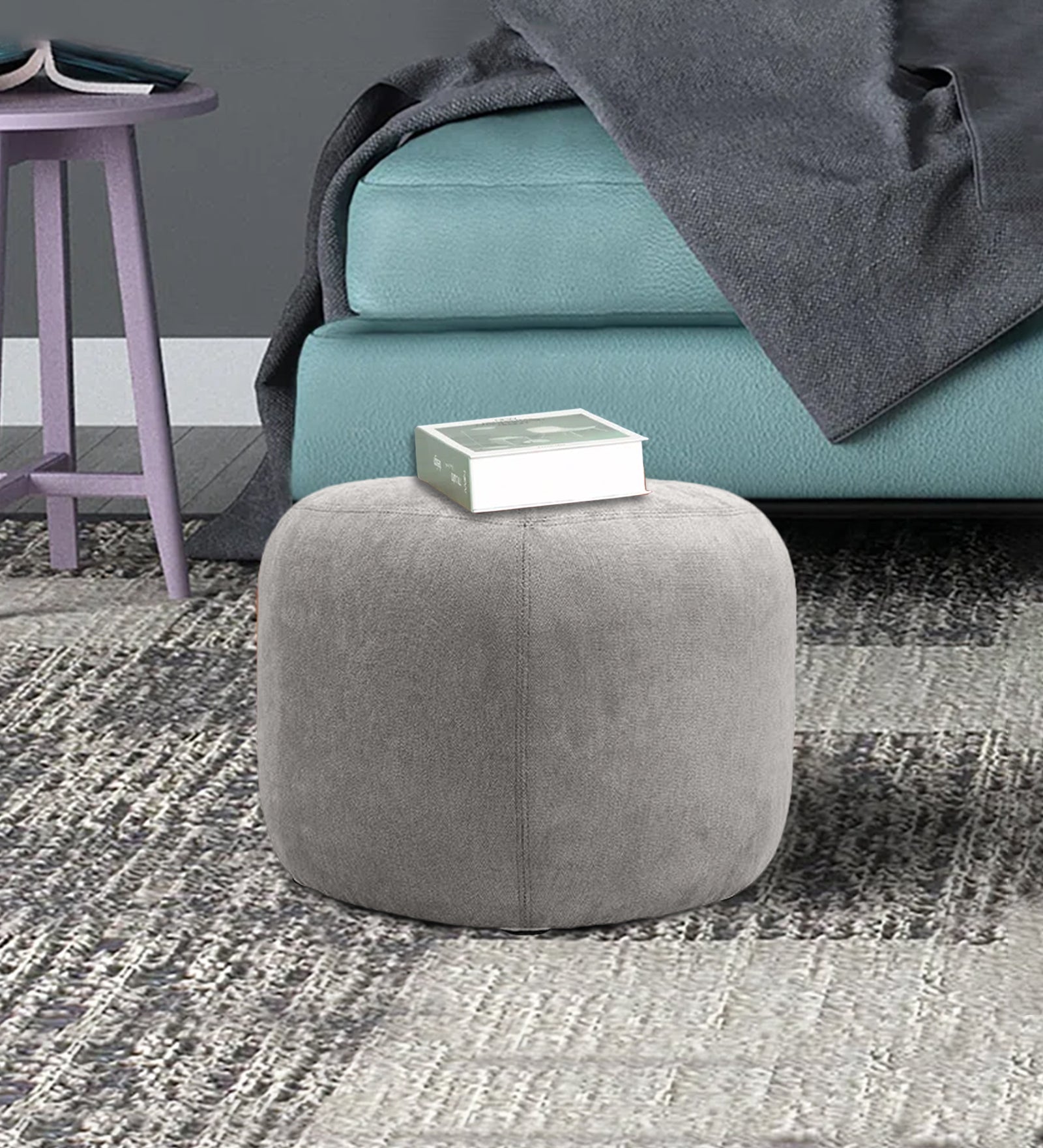 Keori Fabric Pouffe In Concrete Grey Colour - Febonic Living