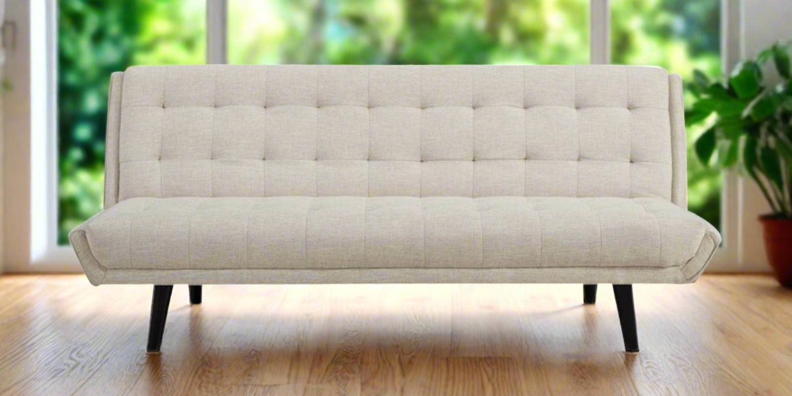 Saso Fabric Convertible Sofa Cum Bed In Ivory Cream Colour - Febonic Living