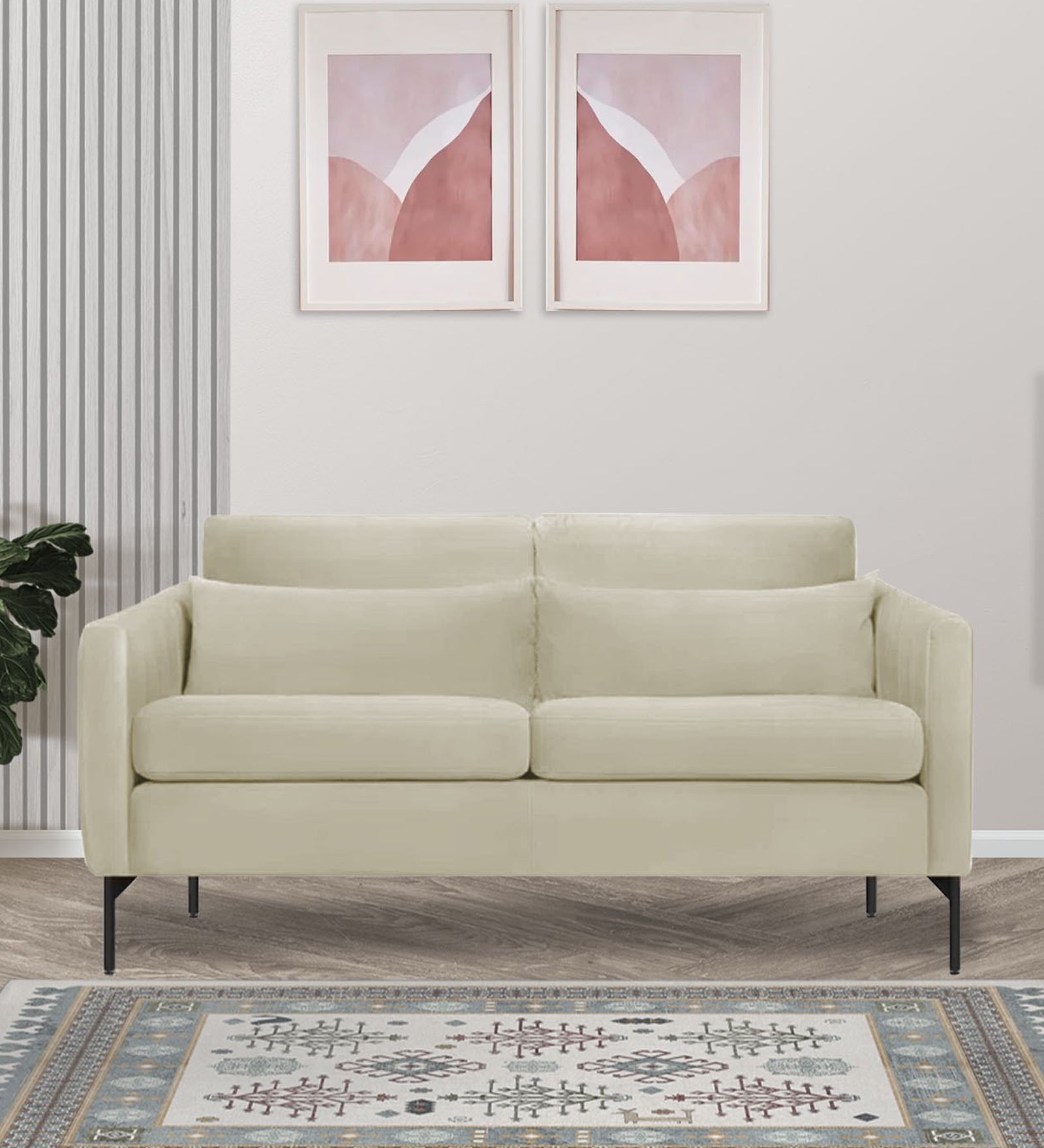 Haru Velvet 2 Seater Sofa in Warm White Colour