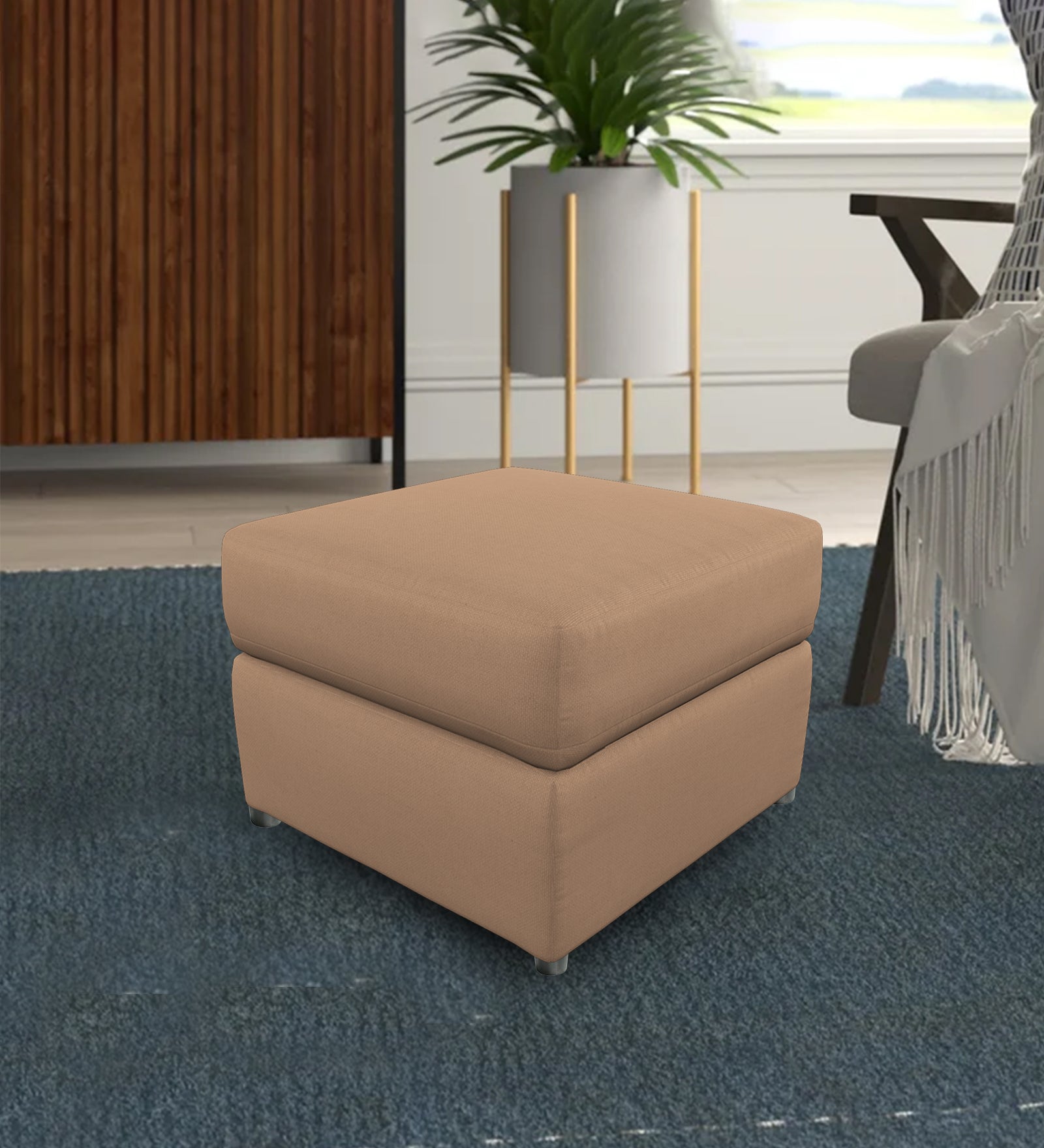 Penny Fabric Ottoman In Cookie Beige Colour With Storage - Febonic Living