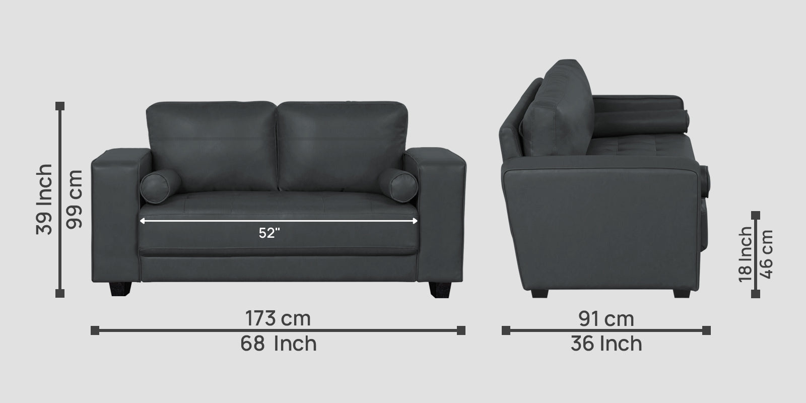 Darwin Leatherette 2 Seater Sofa In Pepper Grey Colour - Febonic Living