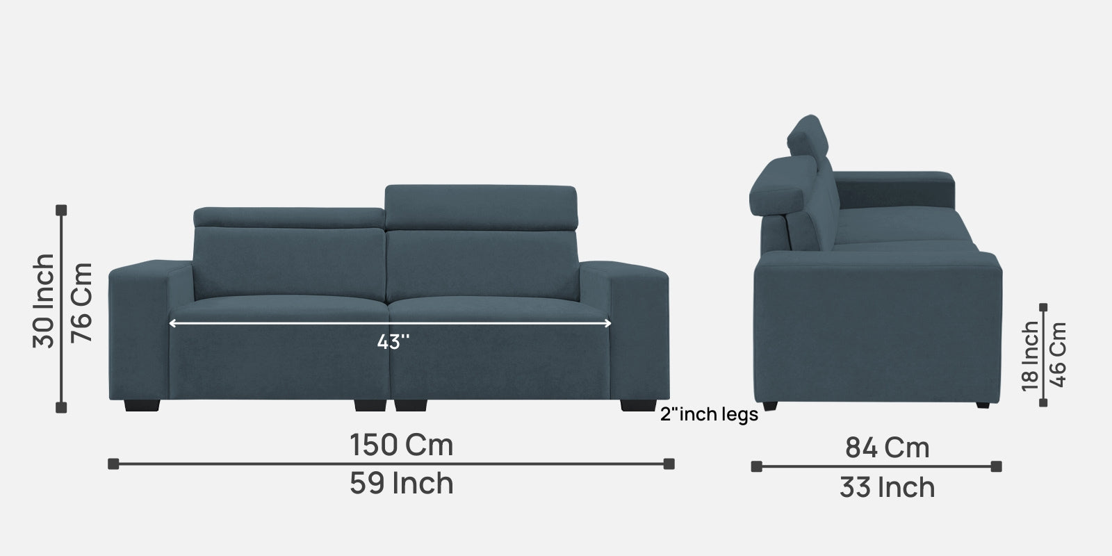 Hiro Fabric 2 Seater Sofa In Cobalt Blue Colour - Febonic Living