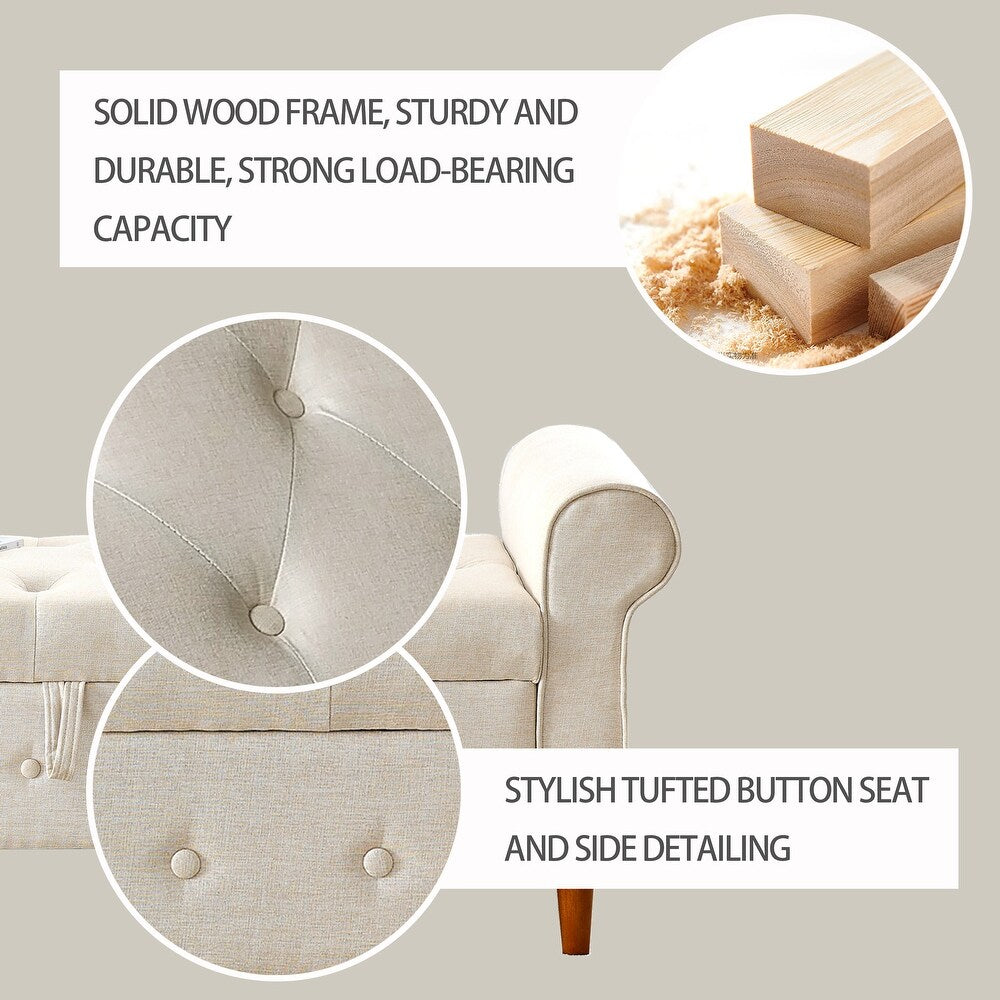 Dublin Fabric 3 Seater Recamier In Ivory Beige Colour With Storage - Febonic Living