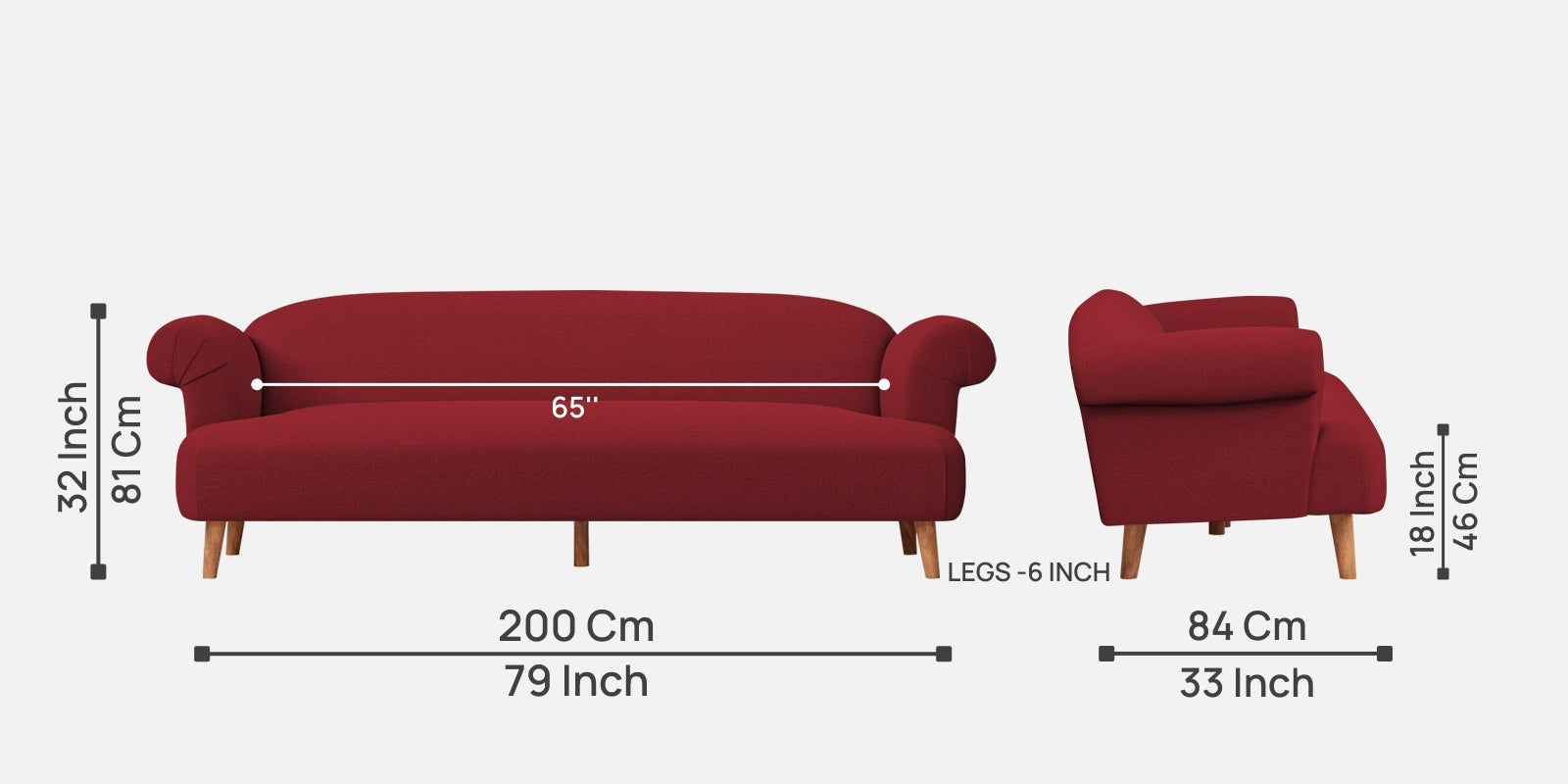 Barber Fabric 3 Seater Sofa In Chilli Red Colour - Febonic Living