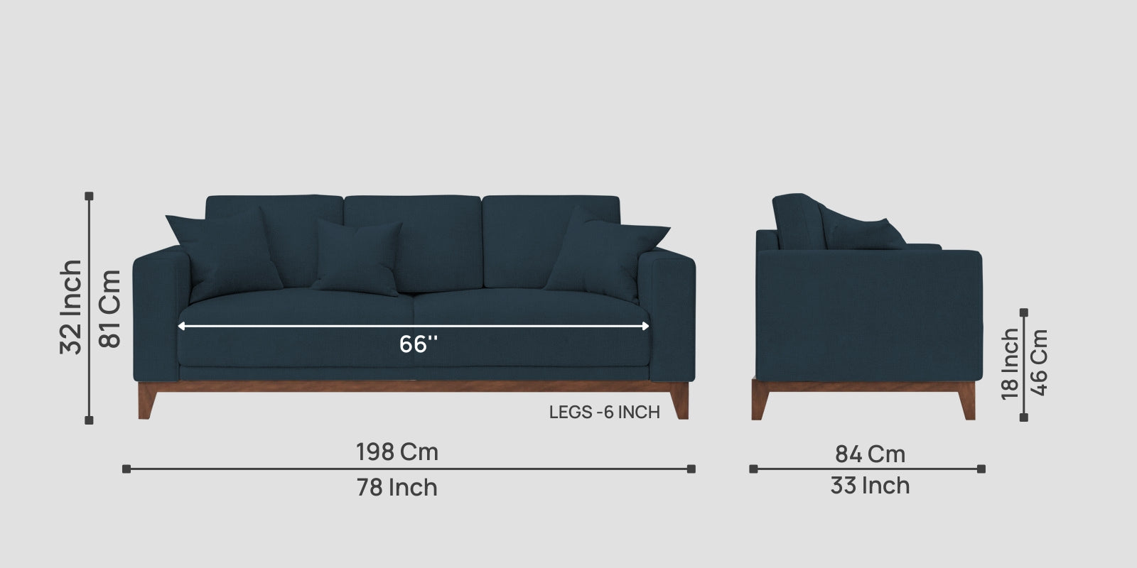 Luca Fabric 3 Seater Sofa In Cool Blue Colour - Febonic Living