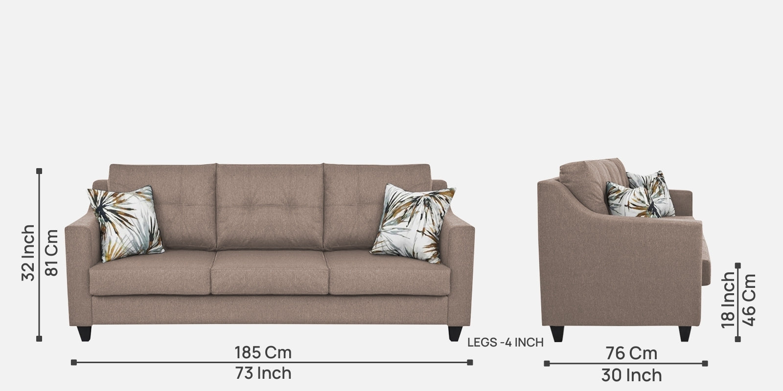 Welly Fabric 3 Seater Sofa In Khadi Beige Colour - Febonic Living