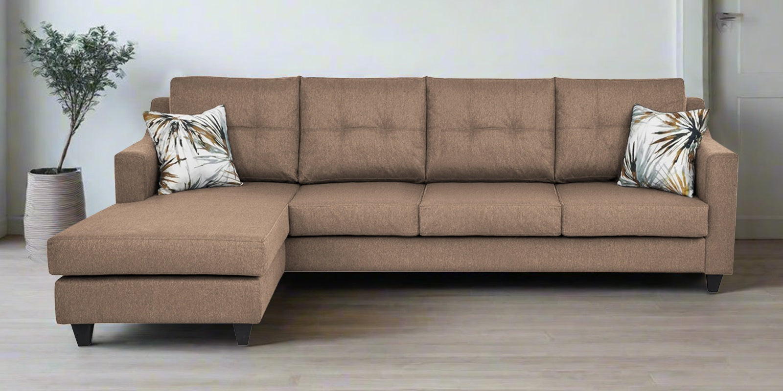 Welly Fabric RHS Sectional Sofa (3+Lounger) In Cookie Beige Colour - Febonic Living