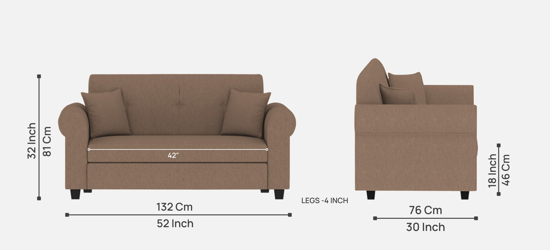 Derado Fabric 2 Seater Sofa In Cookie Beige Colour - Febonic Living