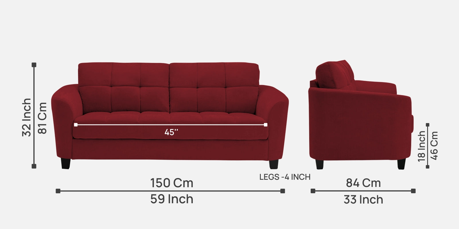 Mulan Fabric 2 Seater Sofa In Chilli Red Colour - Febonic Living