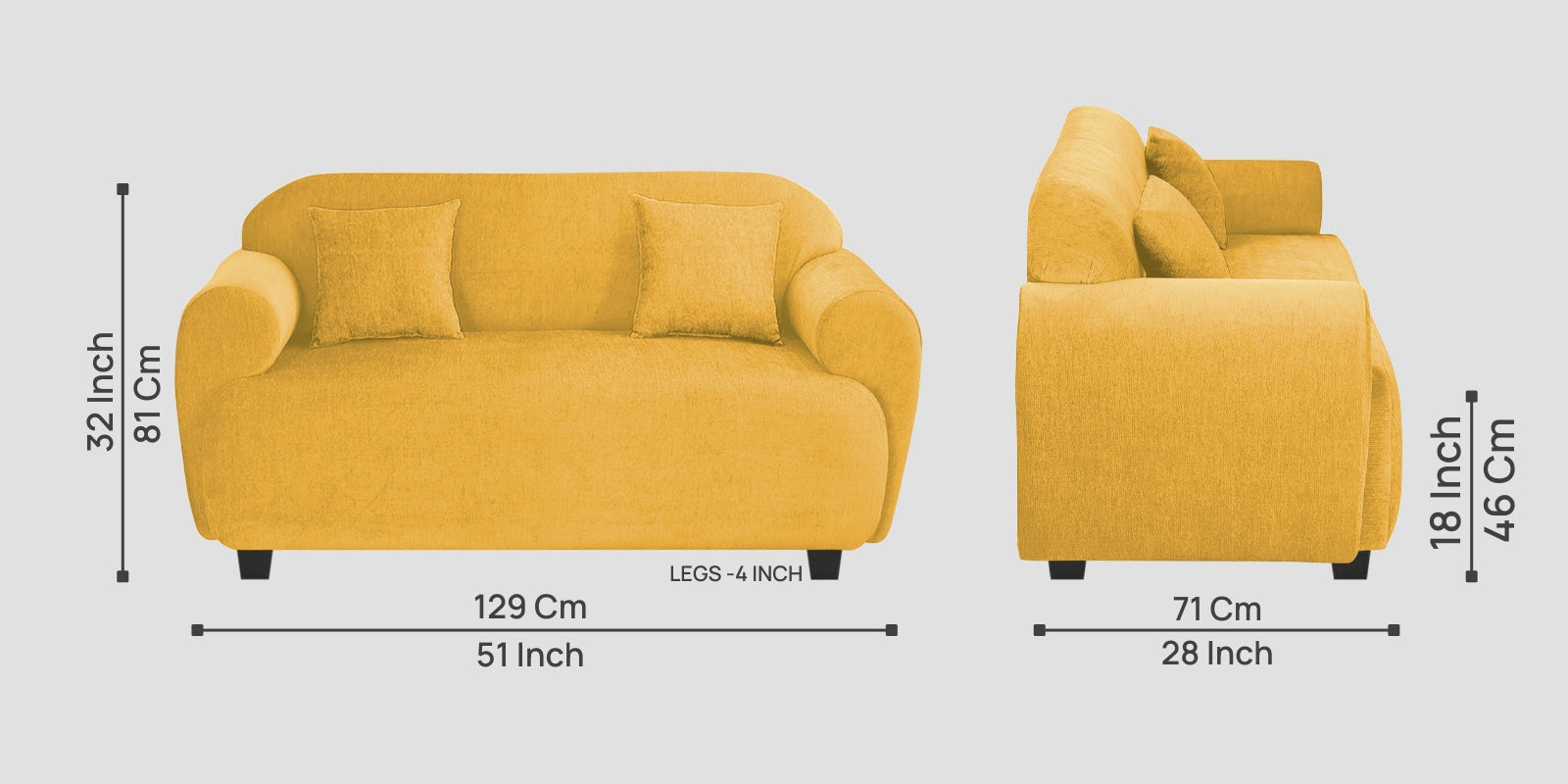 Apollo Fabric 2 Seater Sofa In Bold Yellow Colour - Febonic Living