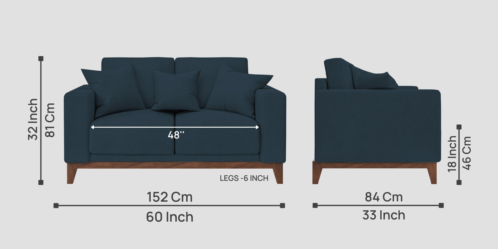 Luca Fabric 2 Seater Sofa In Cool Blue Colour - Febonic Living