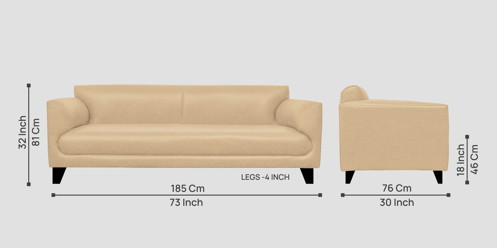 Convi Leatherette 3 Seater Sofa In Corn Beige Colour - Febonic Living