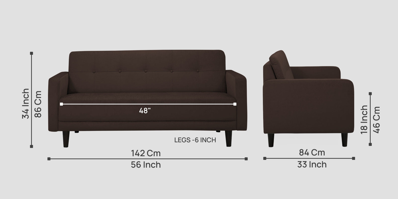 Noha Fabric 2 Seater Sofa in Coffee Brown Colour