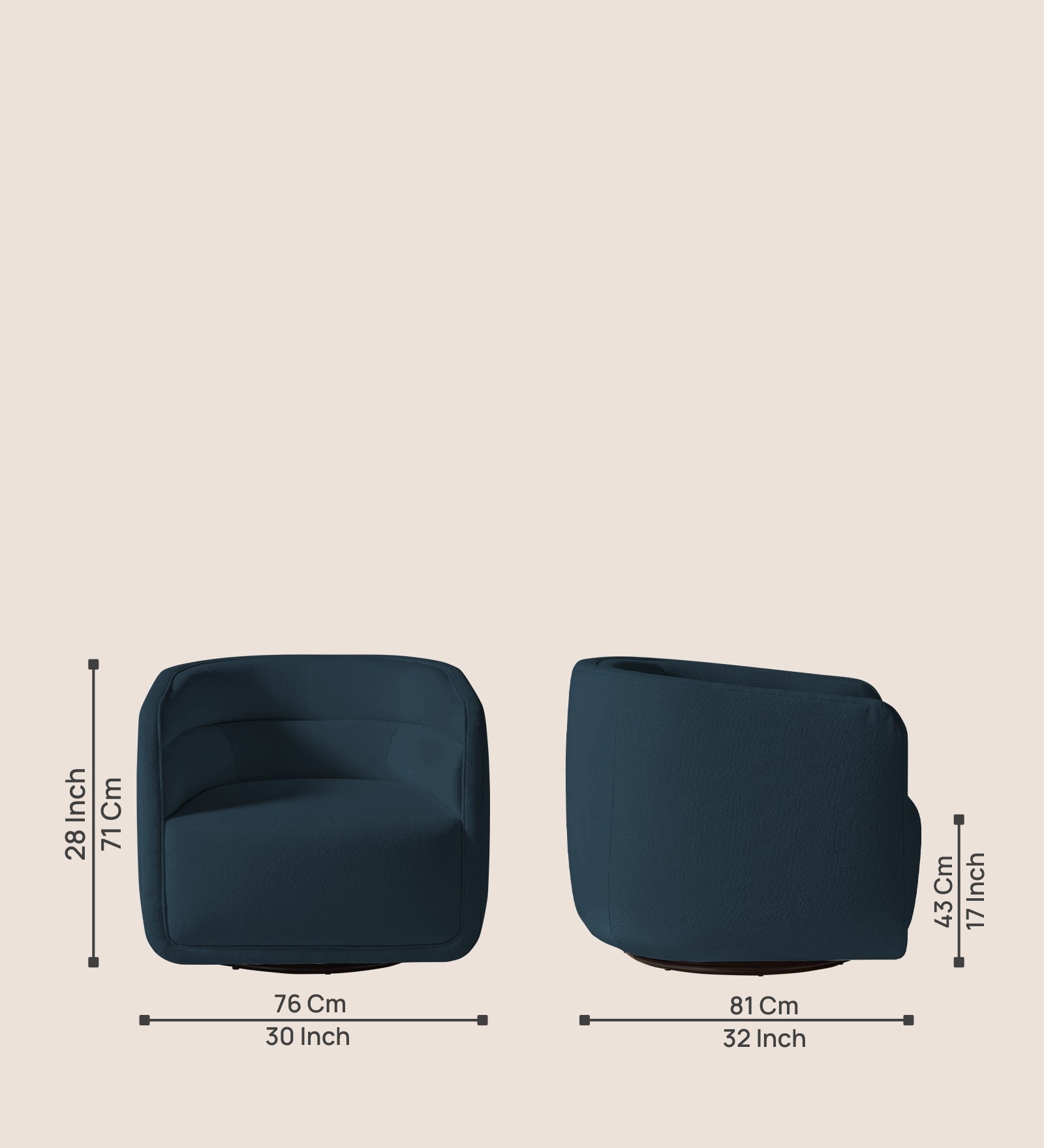 Ria Fabric Swivel Chair in Cool Blue Colour