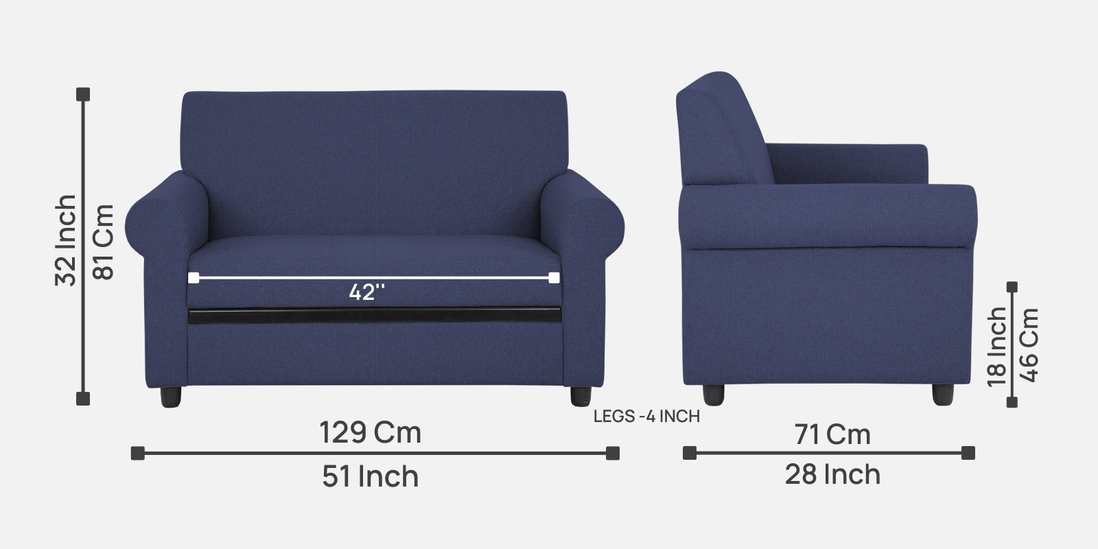 Ribby Fabric 2 Seater Sofa In Slate Blue Colour - Febonic Living