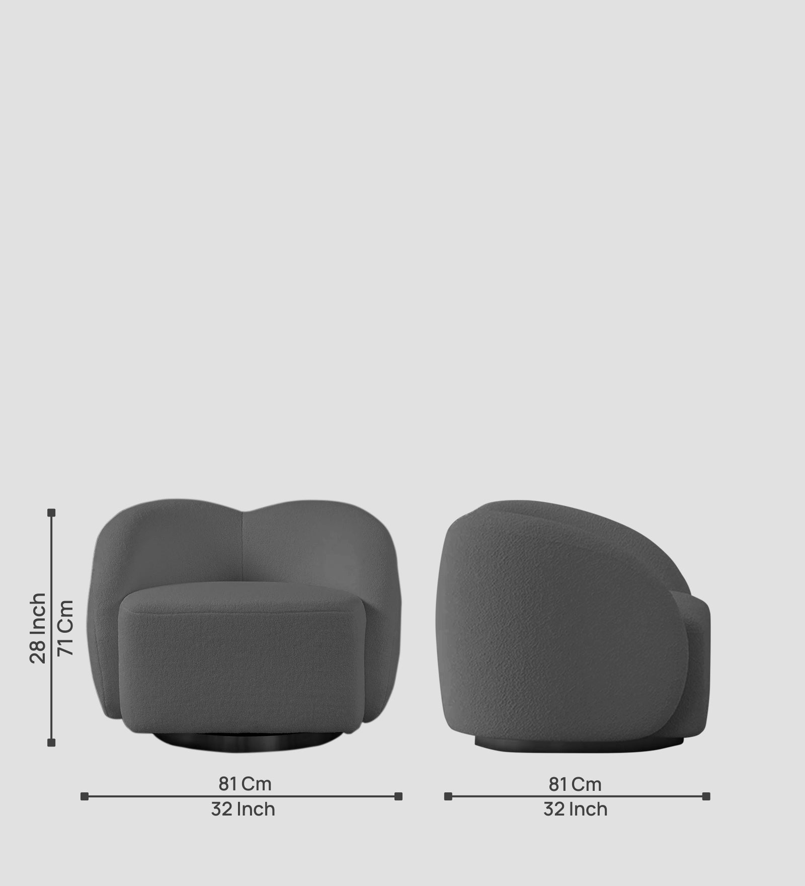 Miles Boucle Fabric Swivel Chair in Lava Grey Colour