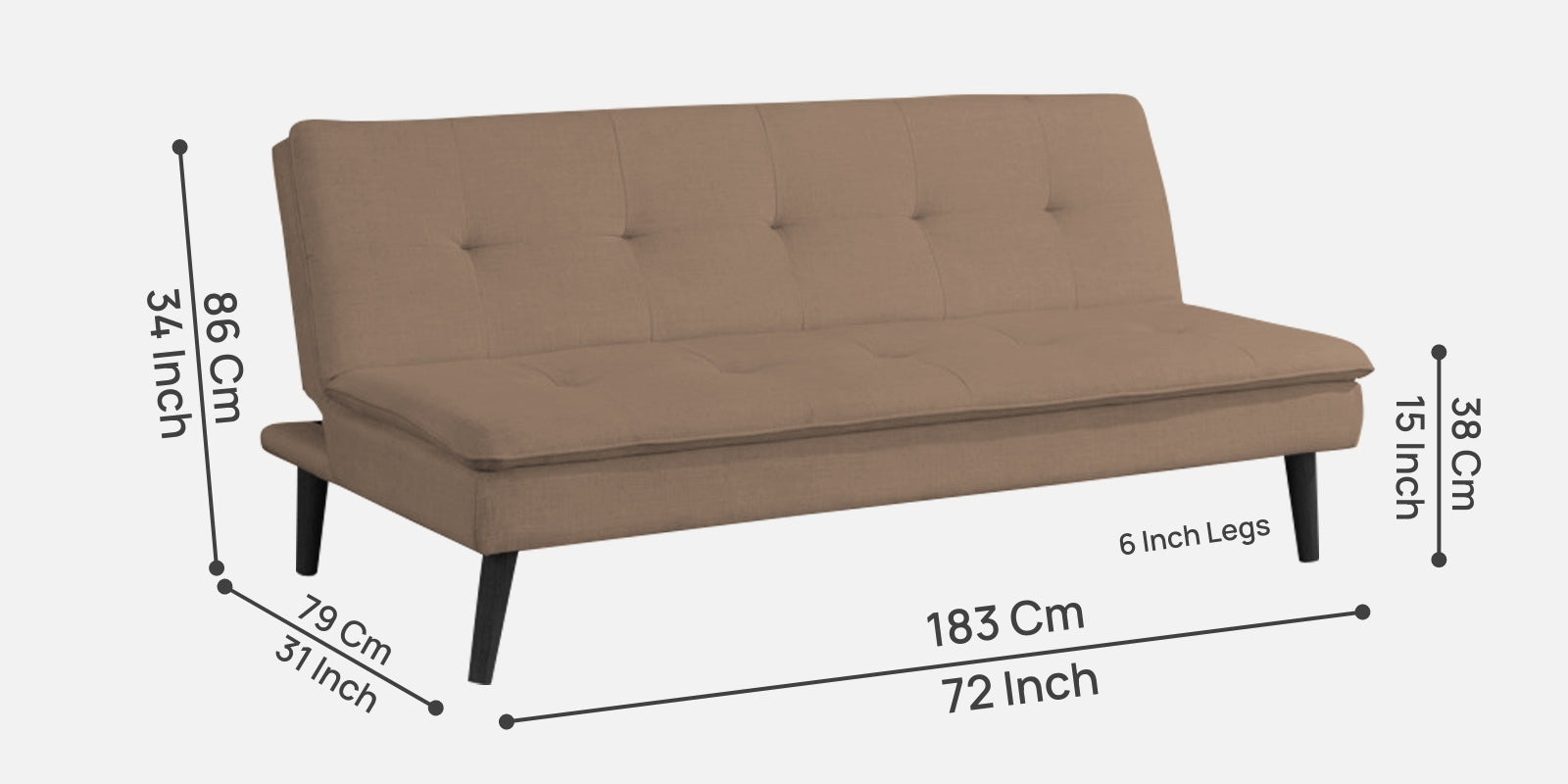 Toner Fabric 3 Seater Convertible Sofa Cum Bed In Cookie Beige Colour - Febonic Living