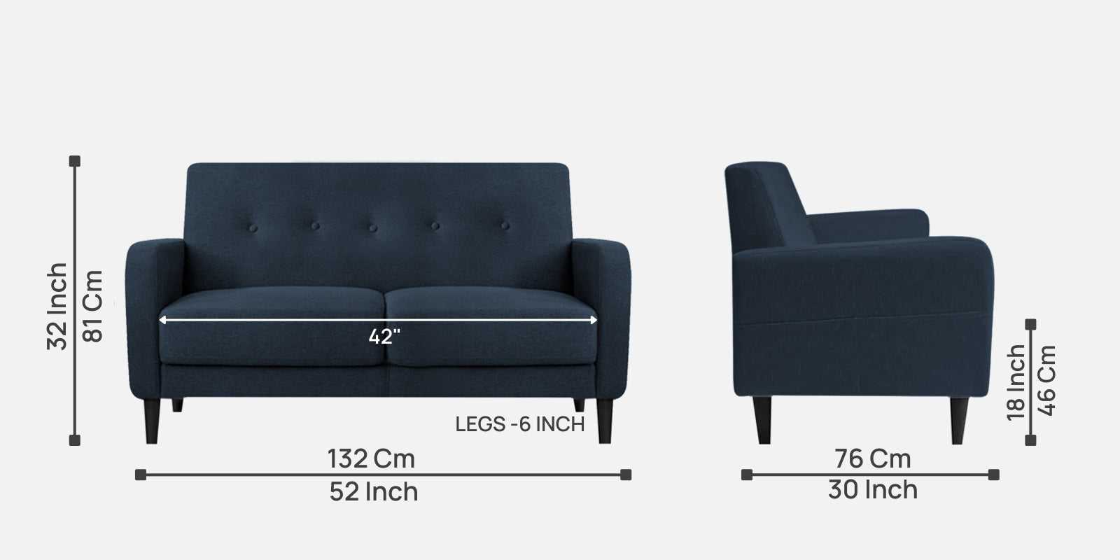 Marq Fabric 2 Seater Sofa In Denim Blue Colour - Febonic Living