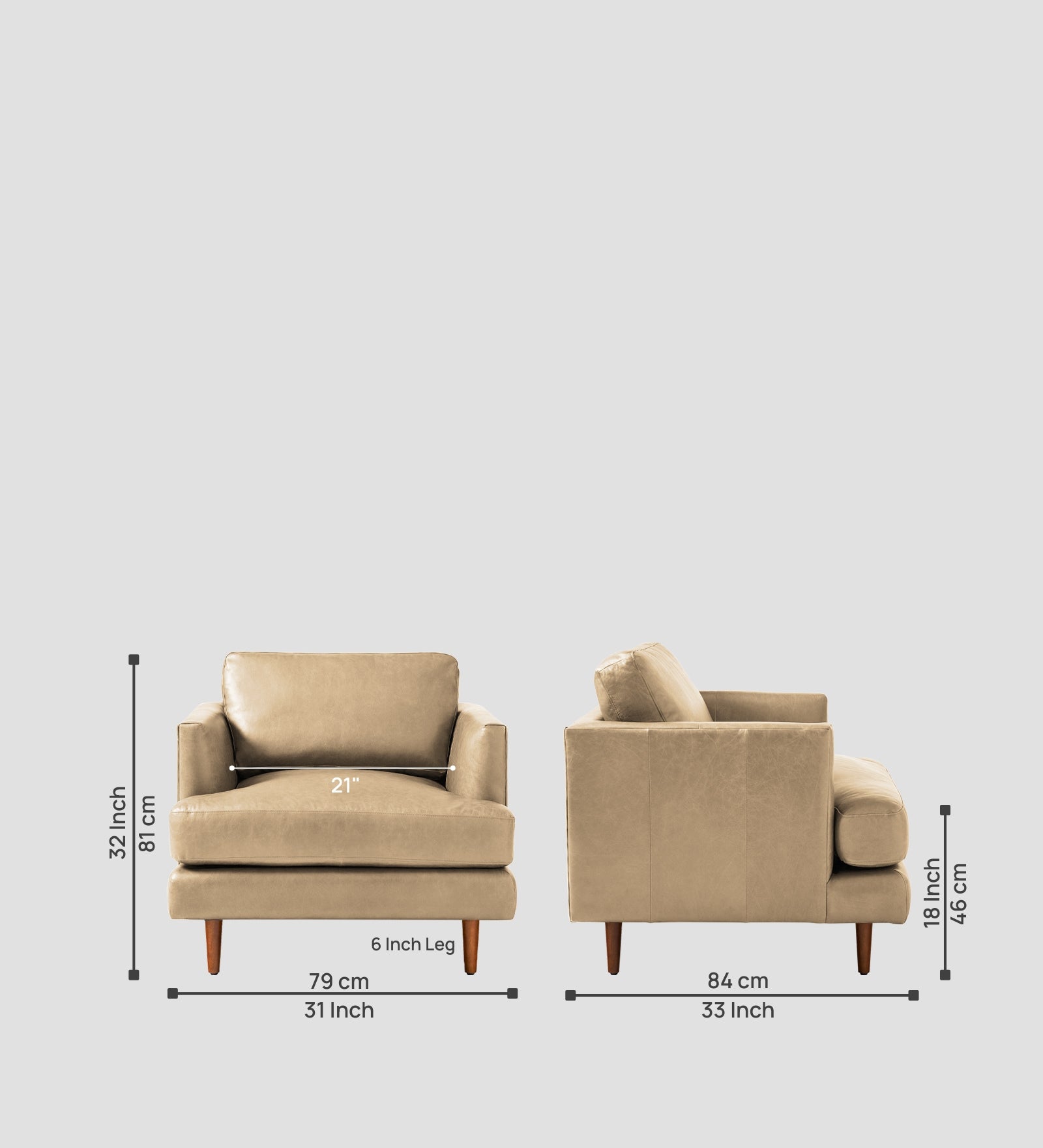 Sterio Leatherette 1 Seater Sofa In Corn Beige Colour - Febonic Living