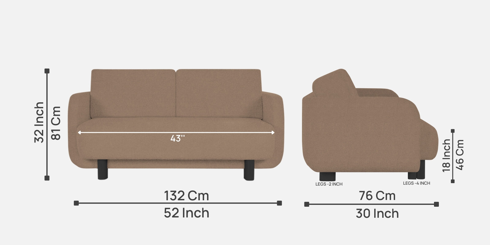 Varu Fabric 2 Seater Sofa In Cookie Beige Colour - Febonic Living