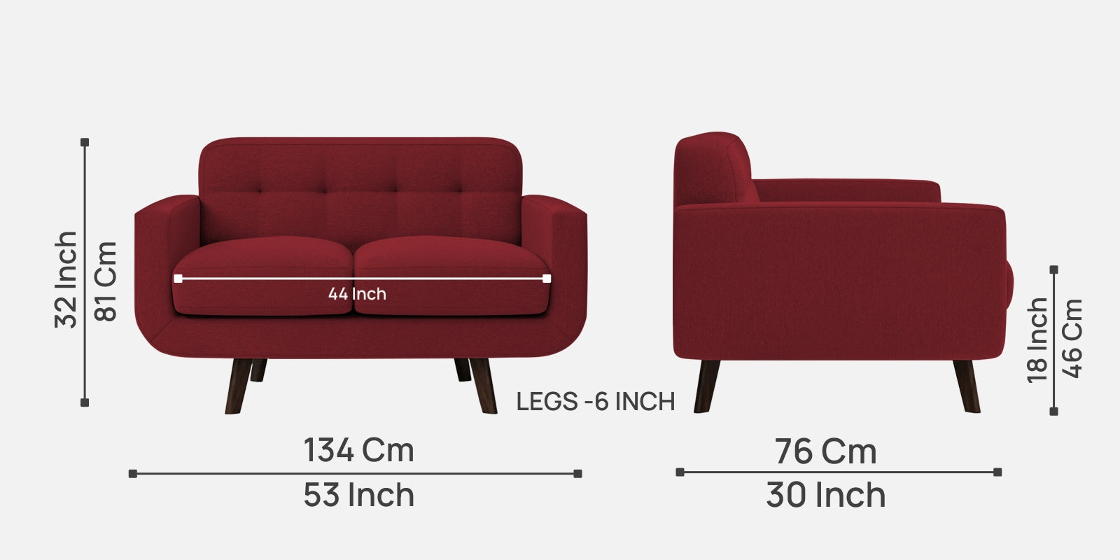 Marsela Fabric 2 Seater Sofa In Chilli Red Colour - Febonic Living