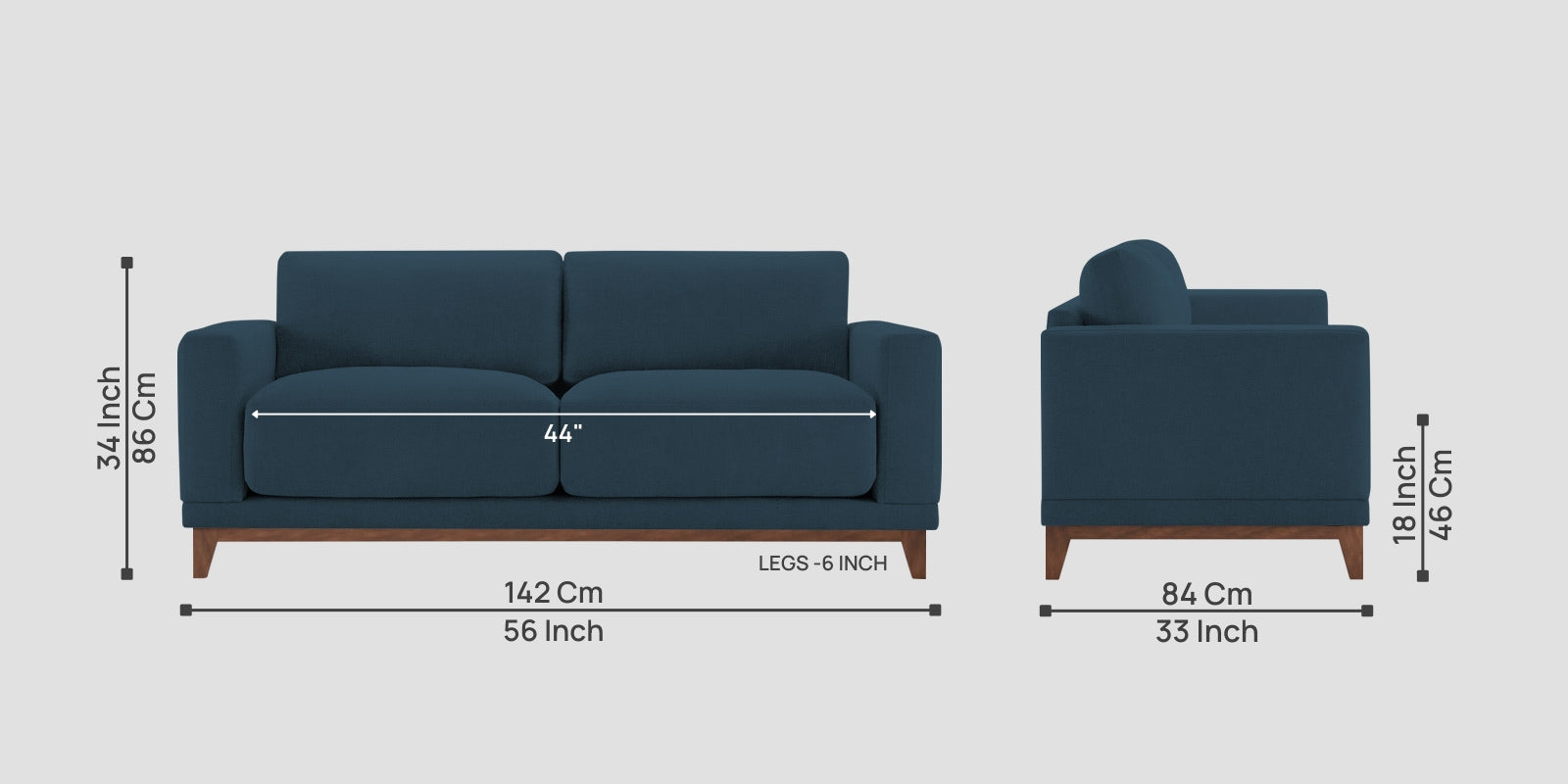 Esha Fabric 2 Seater Sofa In Cool Blue Colour - Febonic Living