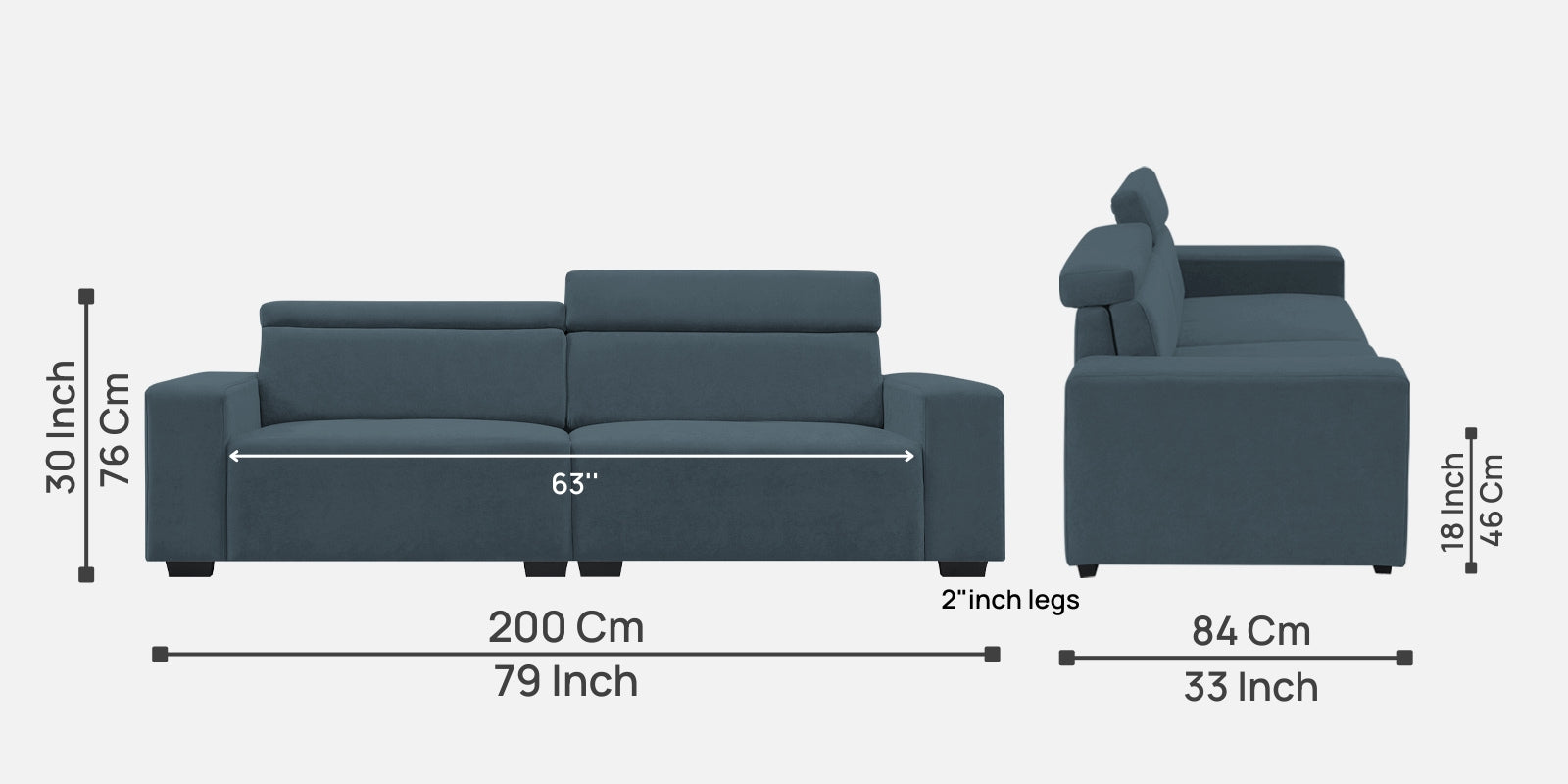 Hiro Fabric 3 Seater Sofa In Cobalt Blue Colour - Febonic Living