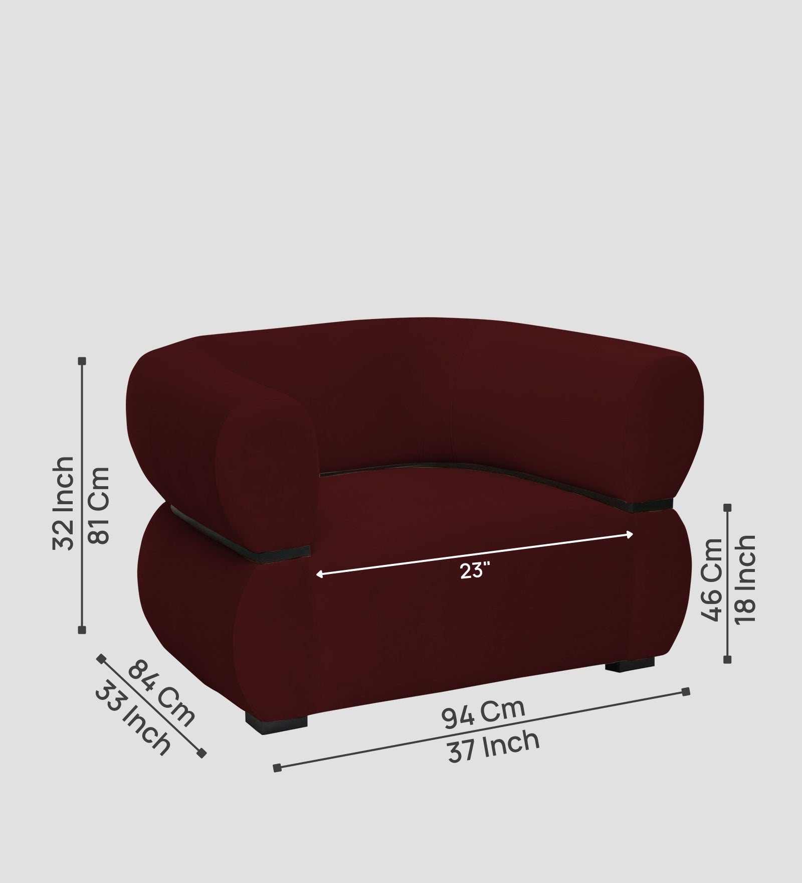 Kula Velvet 1 Seater Sofa In Blood Maroon Colour - Febonic Living