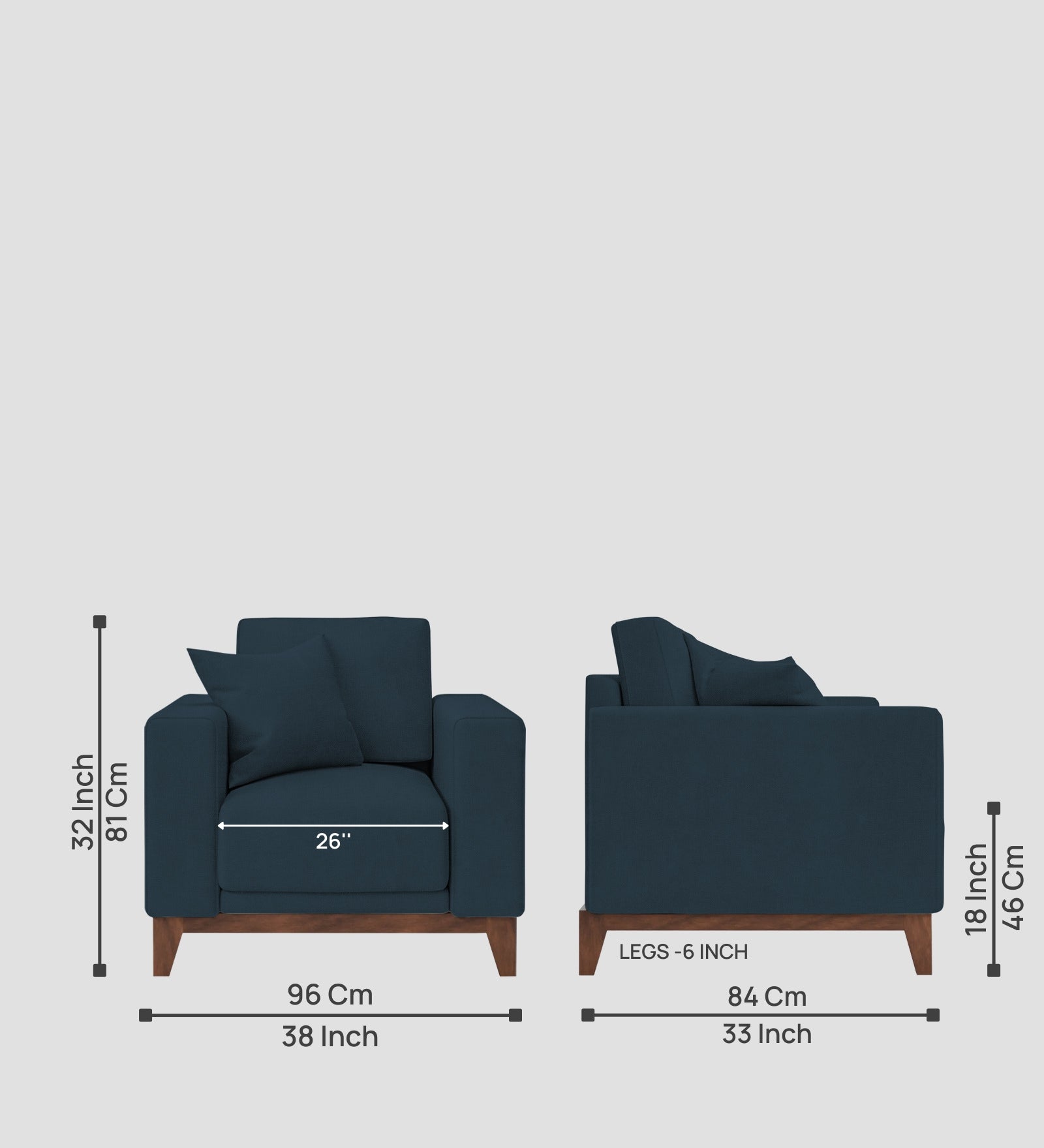 Luca Fabric 1 Seater Sofa In Cool Blue Colour - Febonic Living
