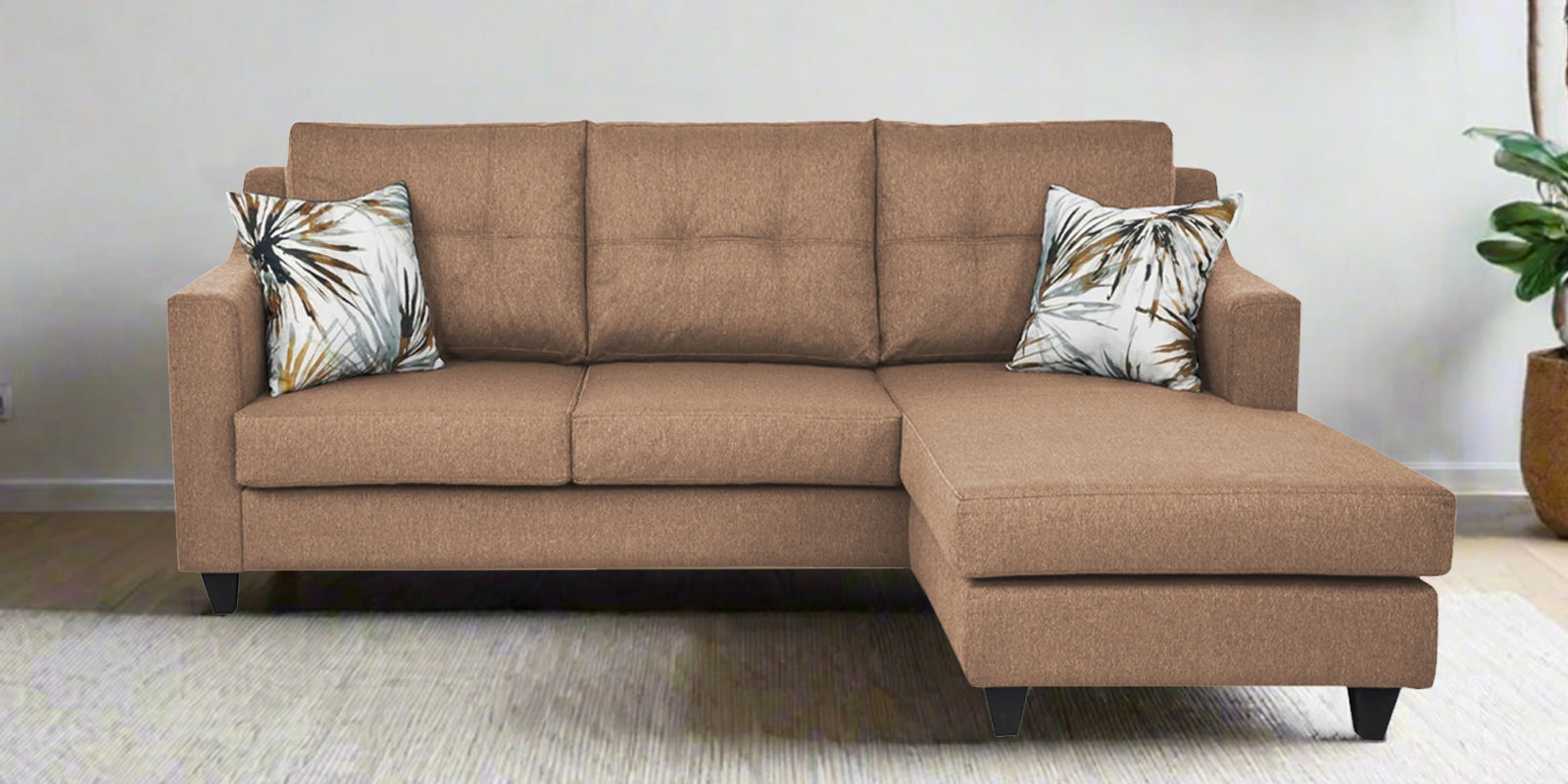 Welly Fabric LHS Sectional Sofa (2+Lounger) In Cosmic Beige Colour - Febonic Living