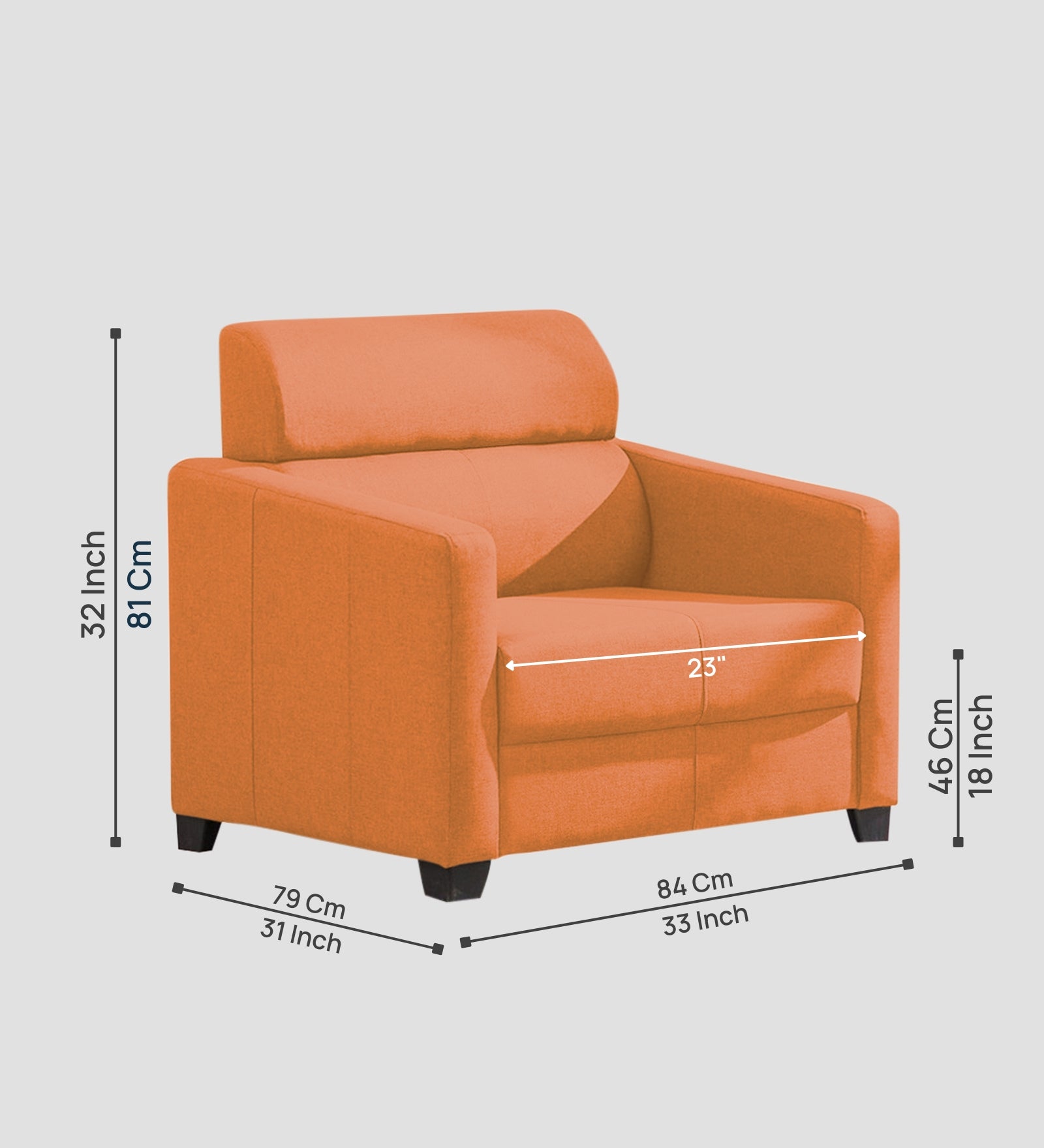 Devo Fabric 1 Seater Sofa In Dark Orange Colour - Febonic Living