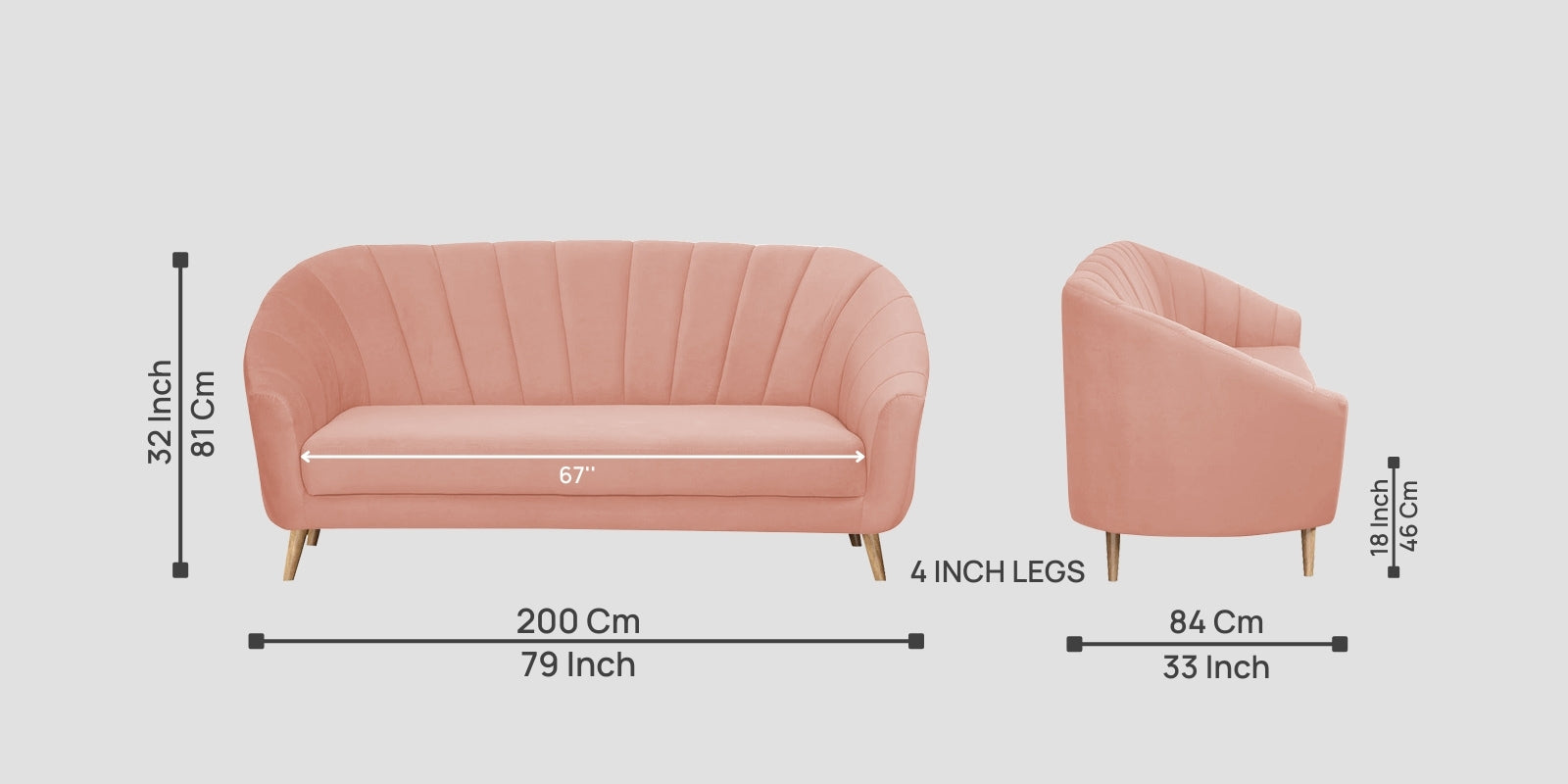 Kaylee Velvet 3 Seater Sofa In Blush Pink Colour - Febonic Living