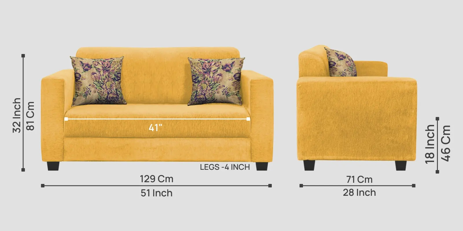 Lipu Fabric 2 Seater Sofa In Bold Yellow Colour Febonic Living