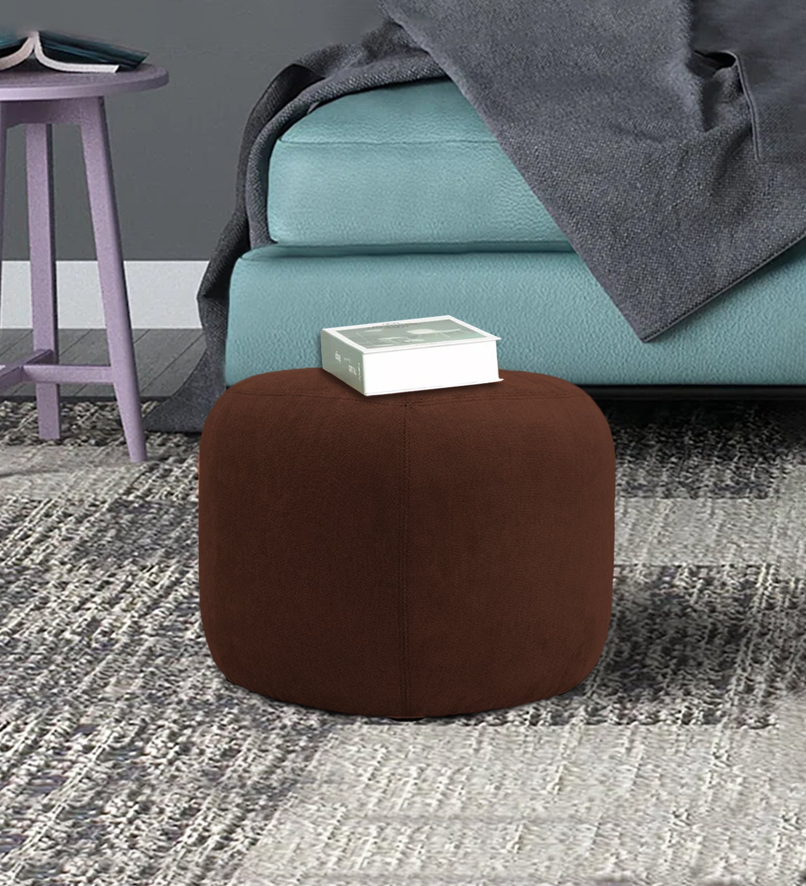 Keori Fabric Pouffe In Coffee Brown Colour - Febonic Living
