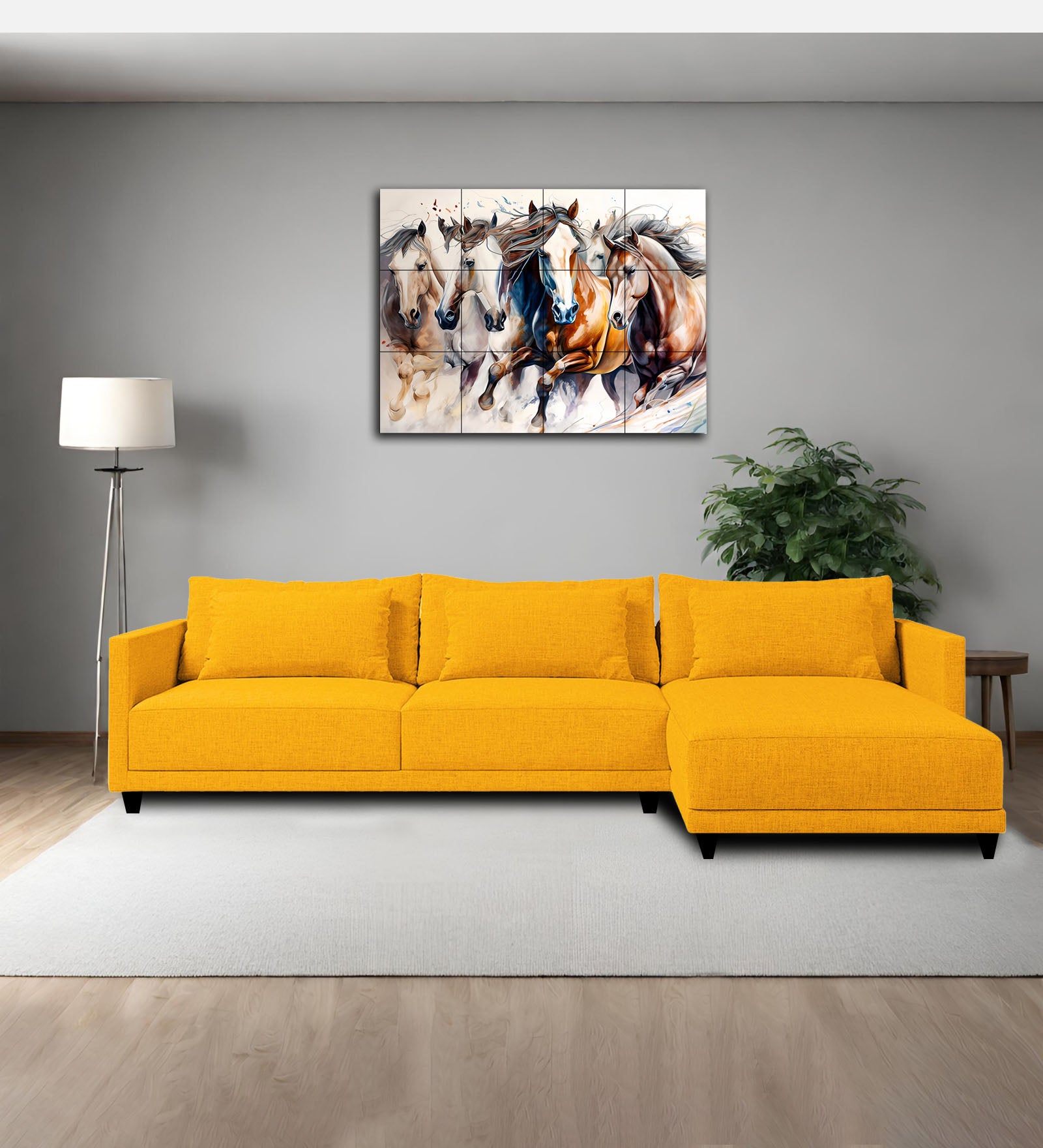 Kera Fabric LHS Sectional Sofa (3+Lounger) In Bold Yellow Colour - Febonic Living